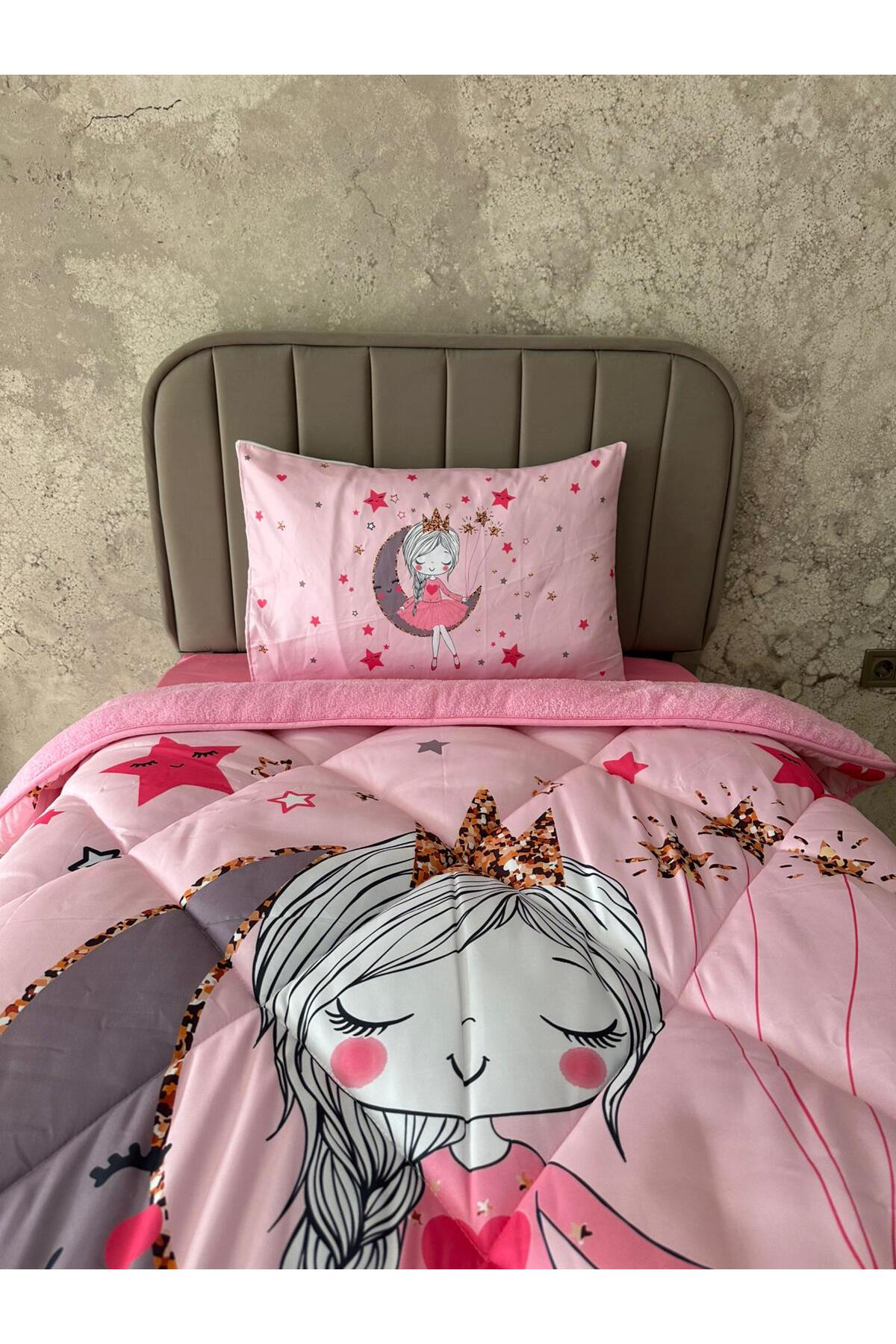 adenkahome Ayda Oturan Kız Desenli, Çift Taraflı Tek Kişilik Welsoft Uyku Seti fotoğrafı 5 (önizleme)