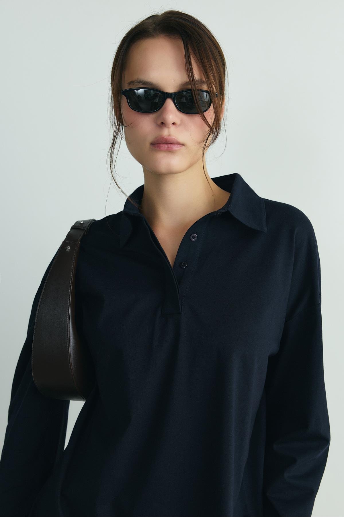 Suud Collection  Lacivert Polo Yaka Oversize Tişört - Görsel 3