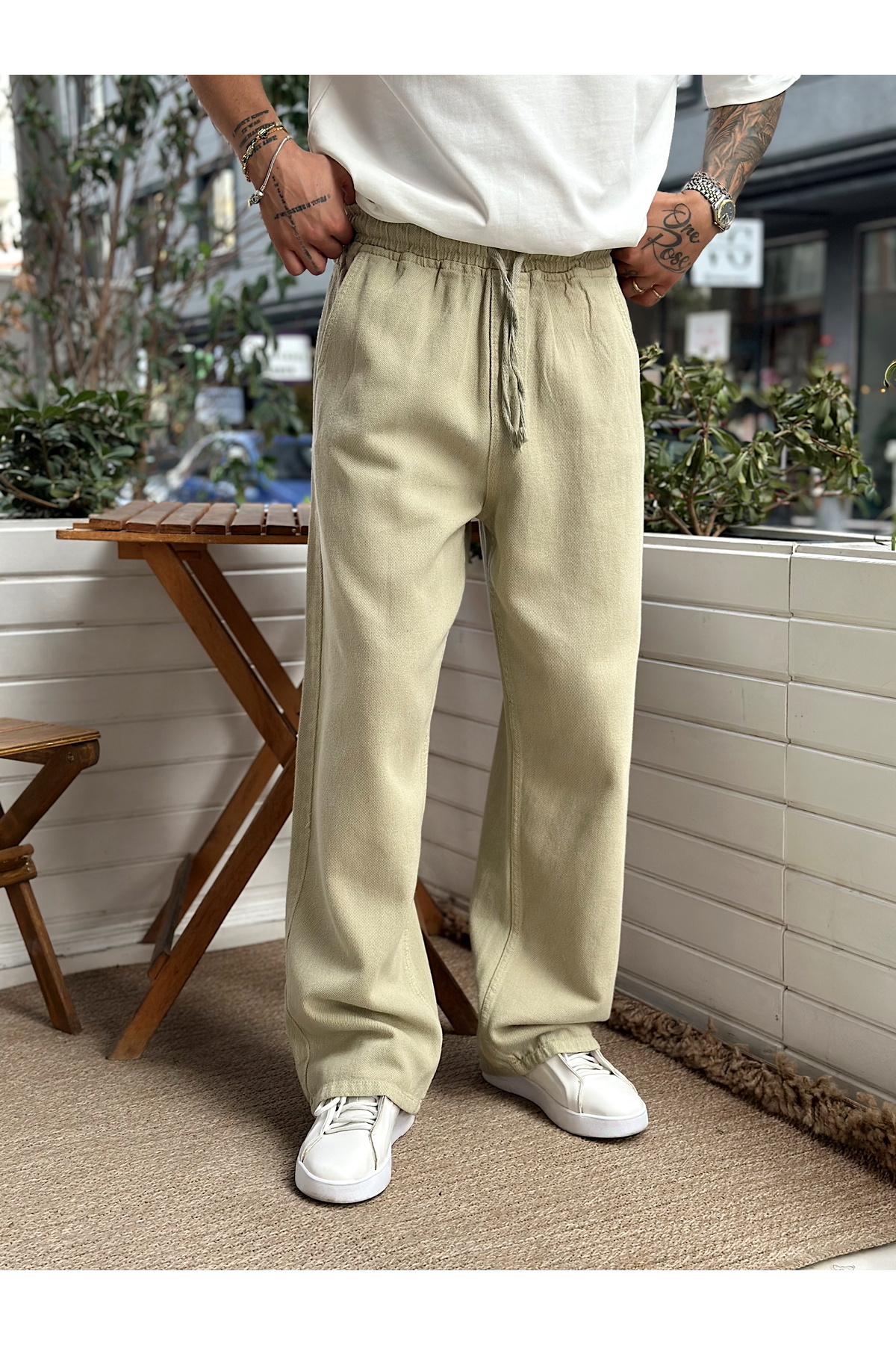 manch collection Beli İpli Baggy Gabardin Pantolon görsel 5