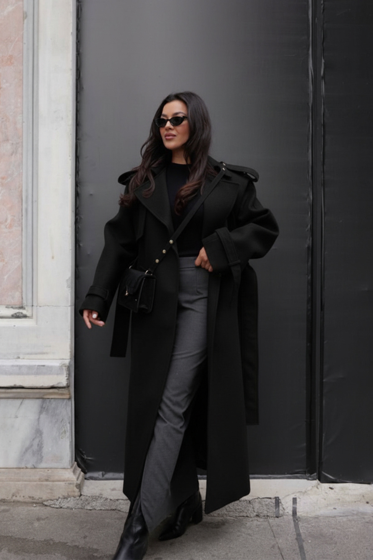 NET OF NOT  Apolet ve Parça Detaylı Astarlı Premium Kalite Rahat Kalıp Kuşaklı Kadın Kaşe Kaban Mont - Görsel 5