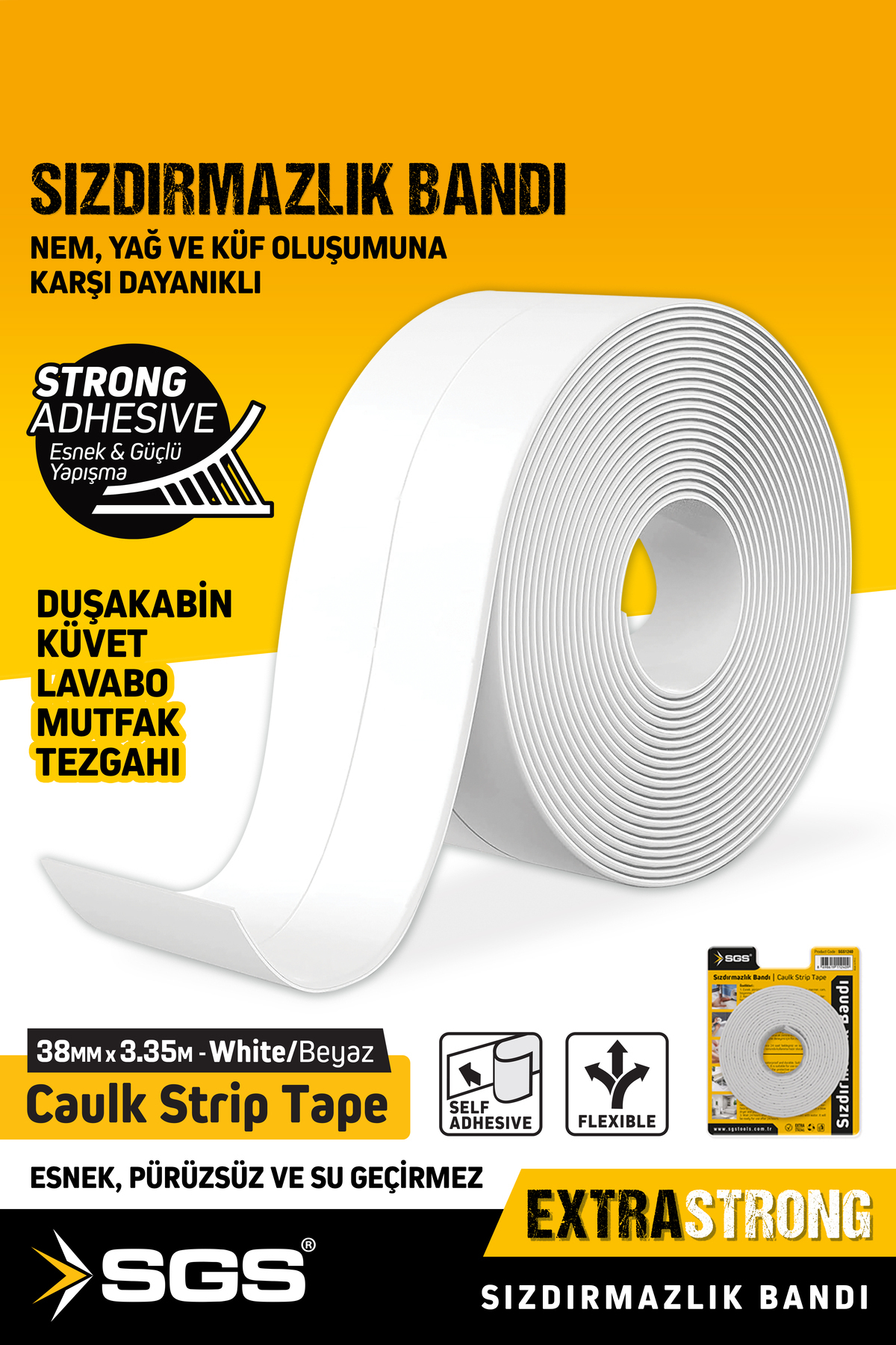 SGS1240 3.35M Bathtub Kitchen Sink White Waterproof Tape Waterproof Edge Tape Sealing