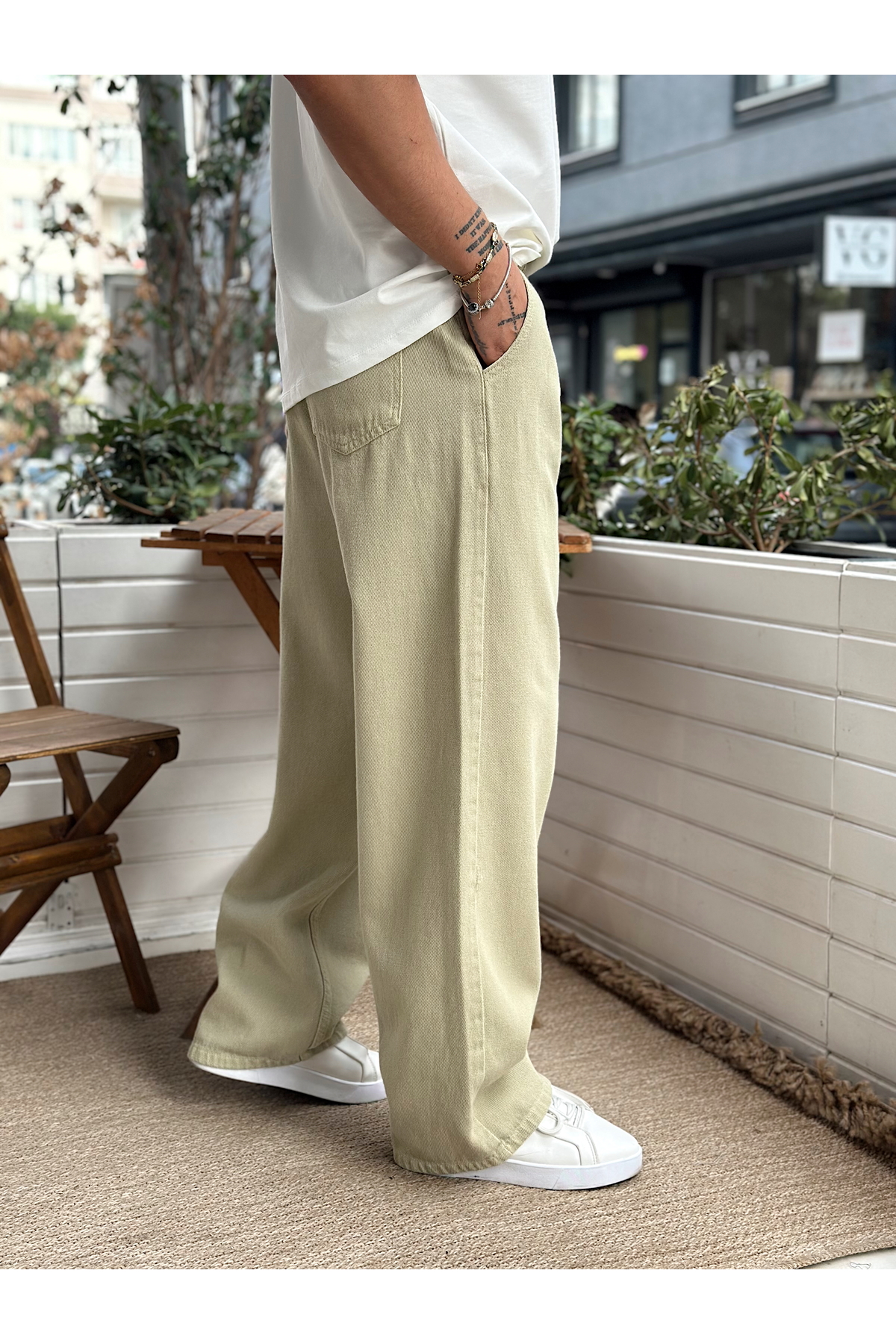 manch collection Beli İpli Baggy Gabardin Pantolon görsel 4
