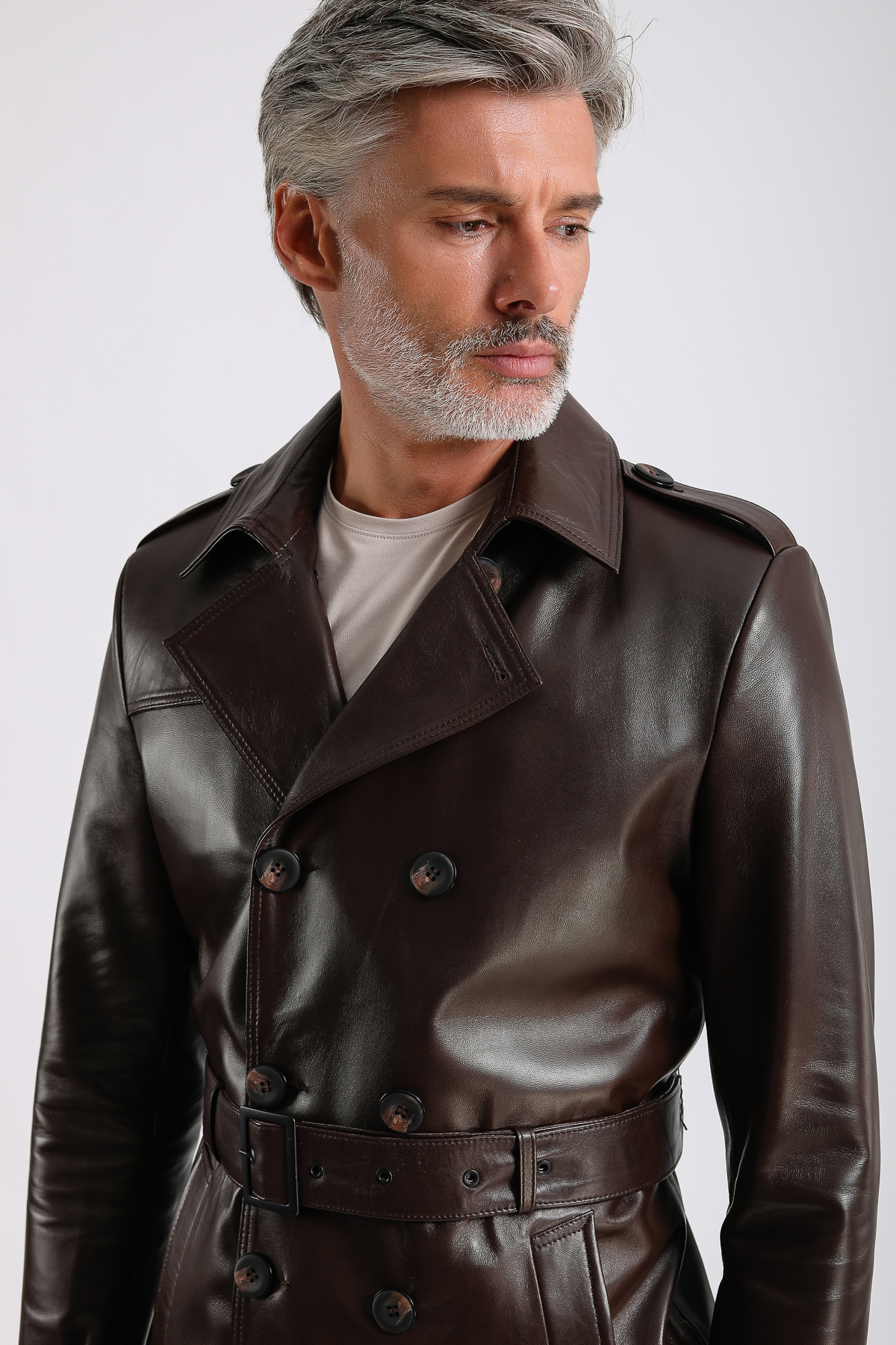 MQ Leather Maroquin Leather Moreno Erkek Hakiki Deri Trençkot görsel 4