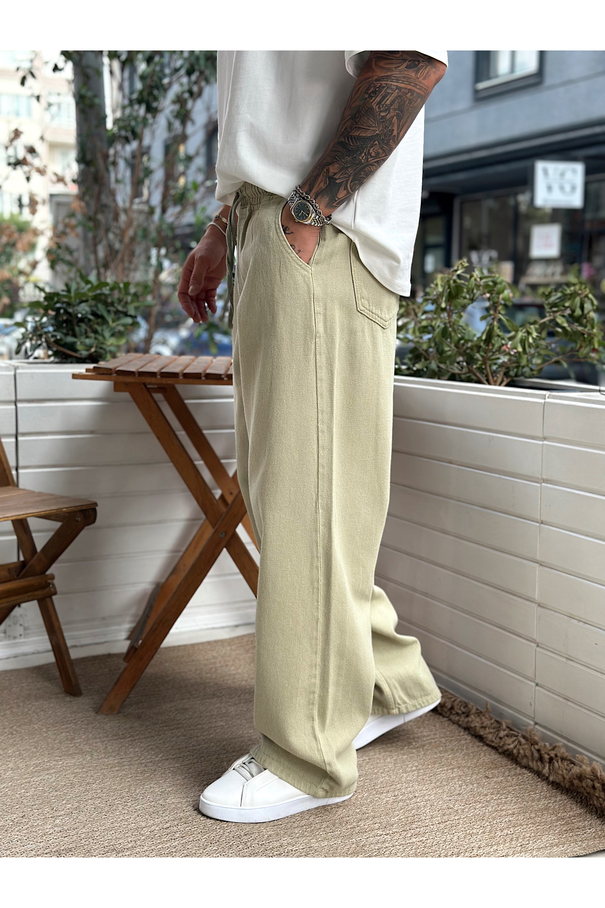 manch collection Beli İpli Baggy Gabardin Pantolon görsel 3