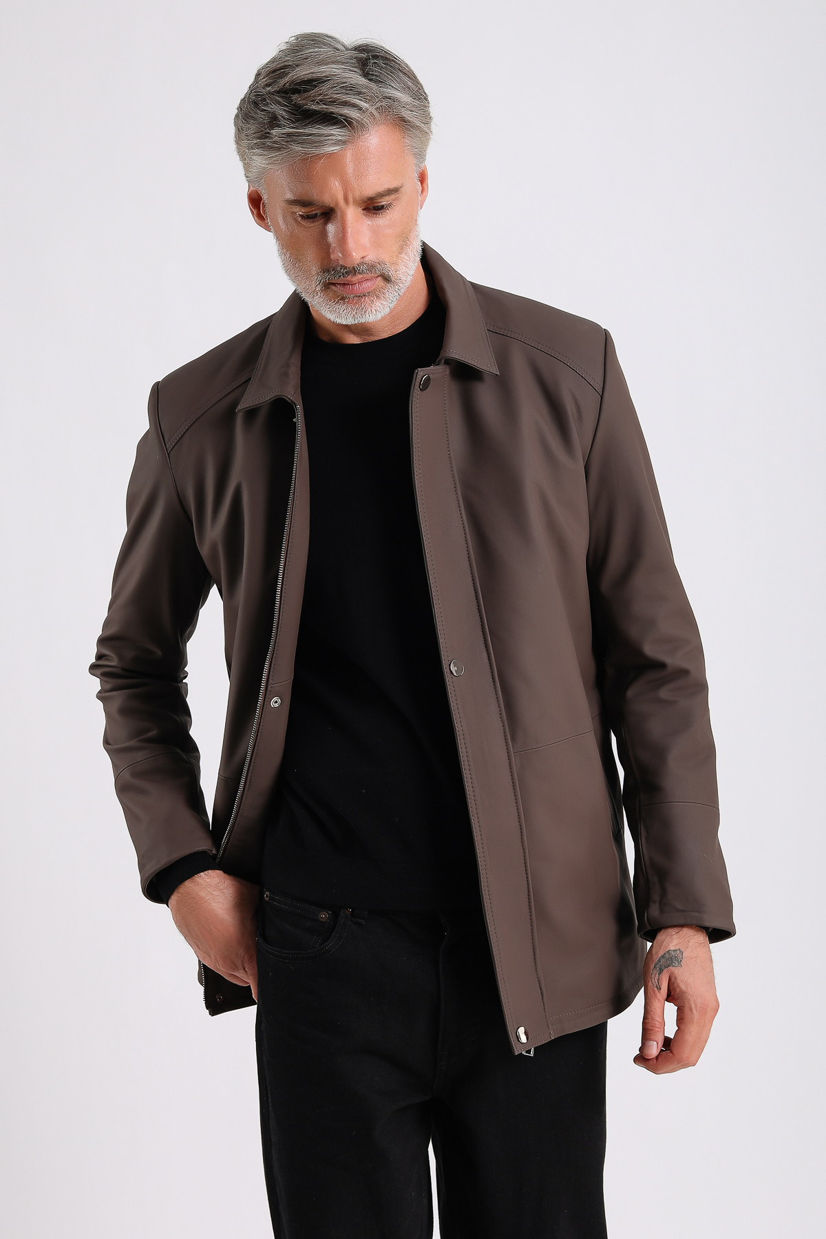 MQ Leather Maroquin Leather Bruno Erkek Uzun Deri Kaban görsel 4