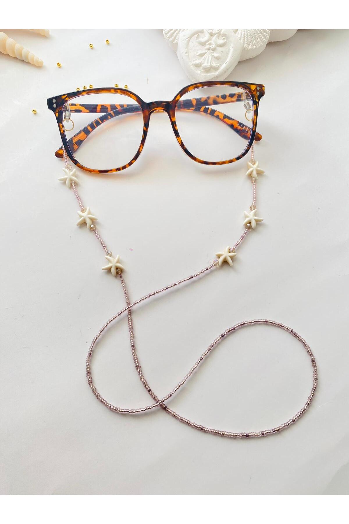 LiKESUN El Yapımı Boncuklu Gözlük İpi 70 cm – Doğal Taş ve Deniz Yıldızı Detaylı