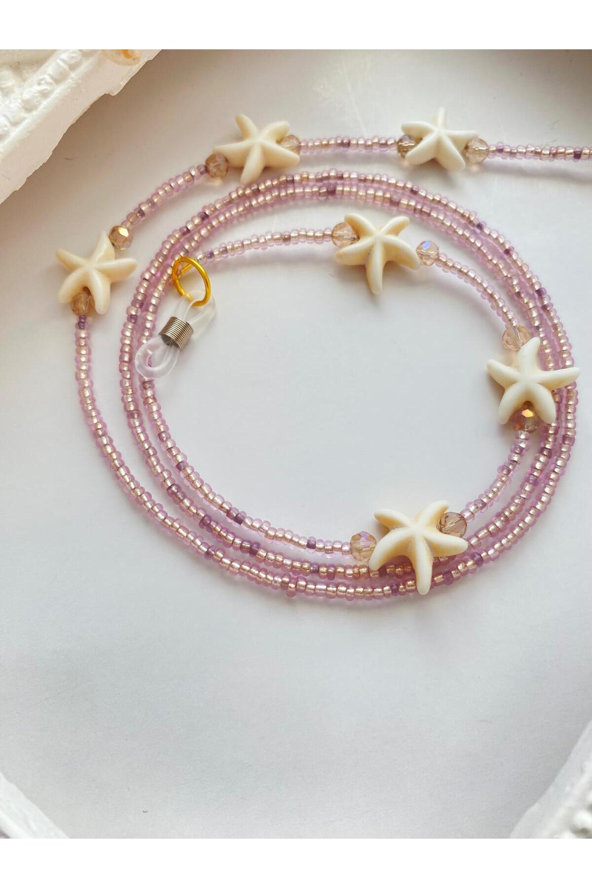 Handmade Beaded Glasses Lanyard 70 cm – Natural Stone and Starfish Detailed