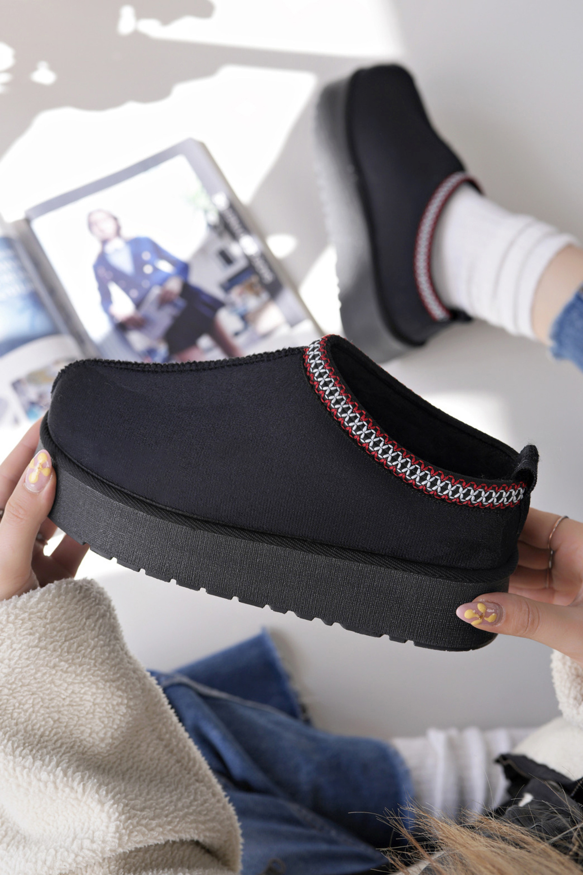 Freemax Дамски леки мини пантофки с висок ток и подплата, черни