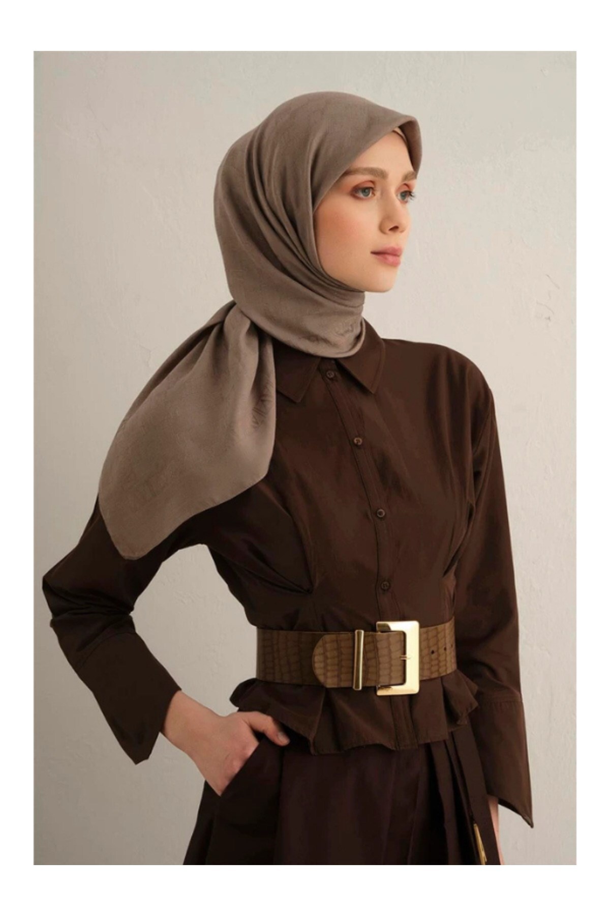 Pratik Kahverengi Modern Eşarp Şık Eşarp