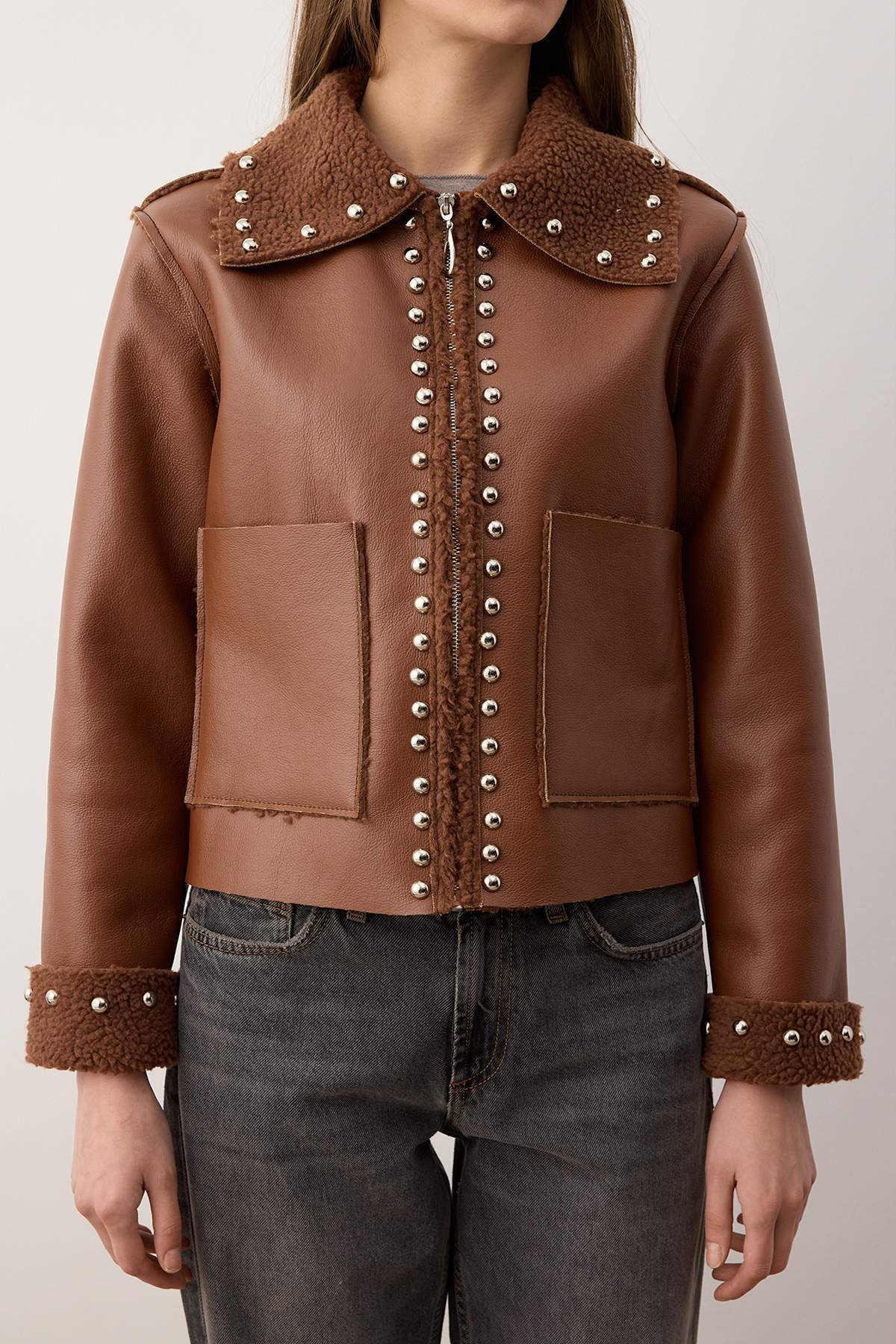 meyさま Trendyolmilla Açık Kahverengi Regular Kalıp Zımba Detaylı İçi