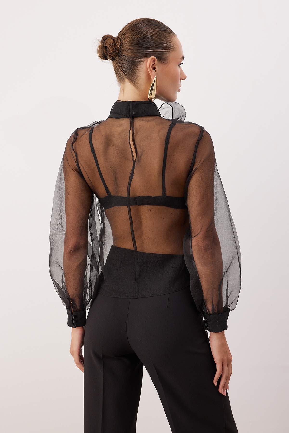 Trendyol Collection Transparent Black Tulle Blouse - Woven