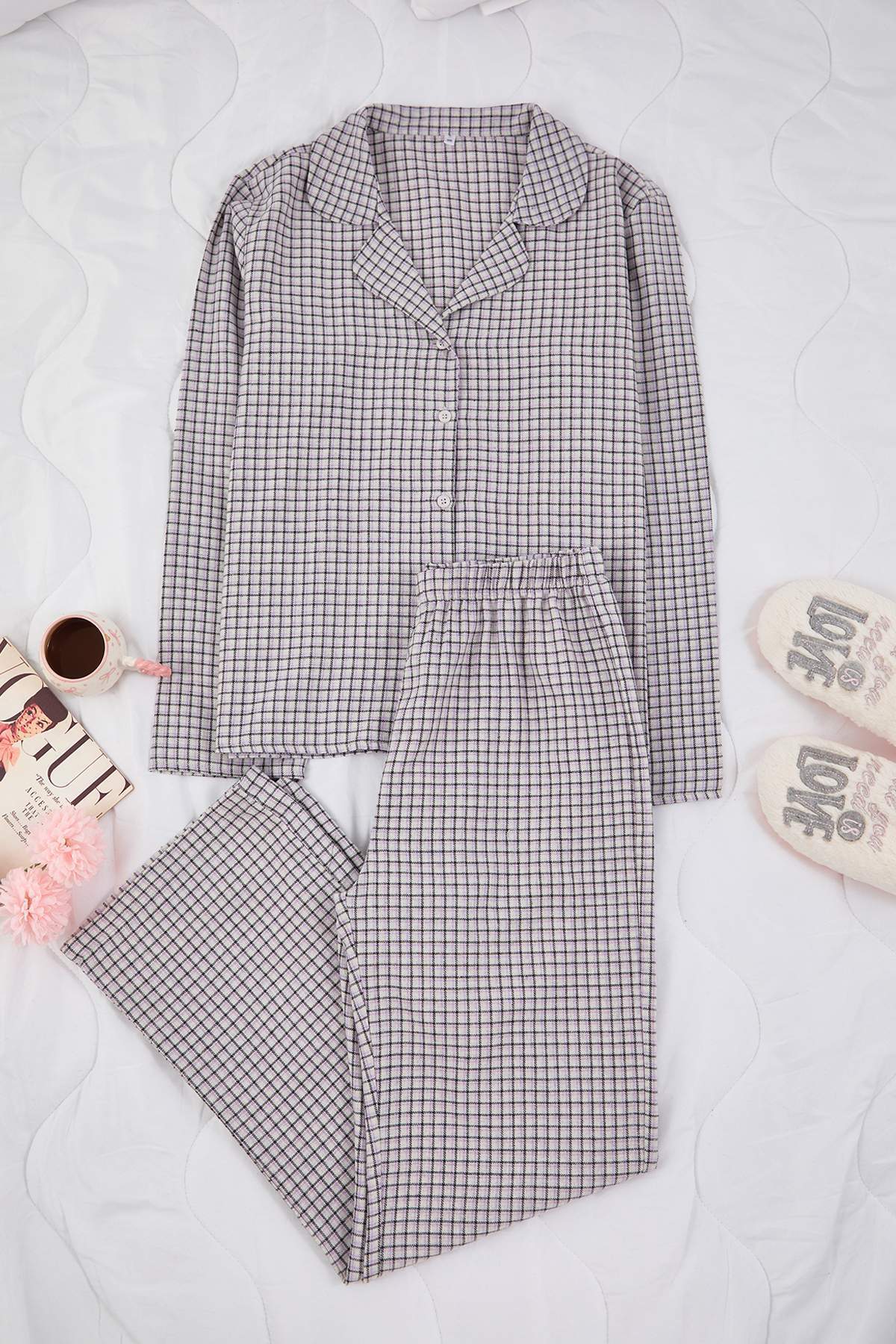 Trendyolmilla  Lila-Çok Renkli Pamuklu Kalın/Kışlık Ekoseli Flanel Dokuma Pijama Takımı THMAW26PT00196 - Görsel 5