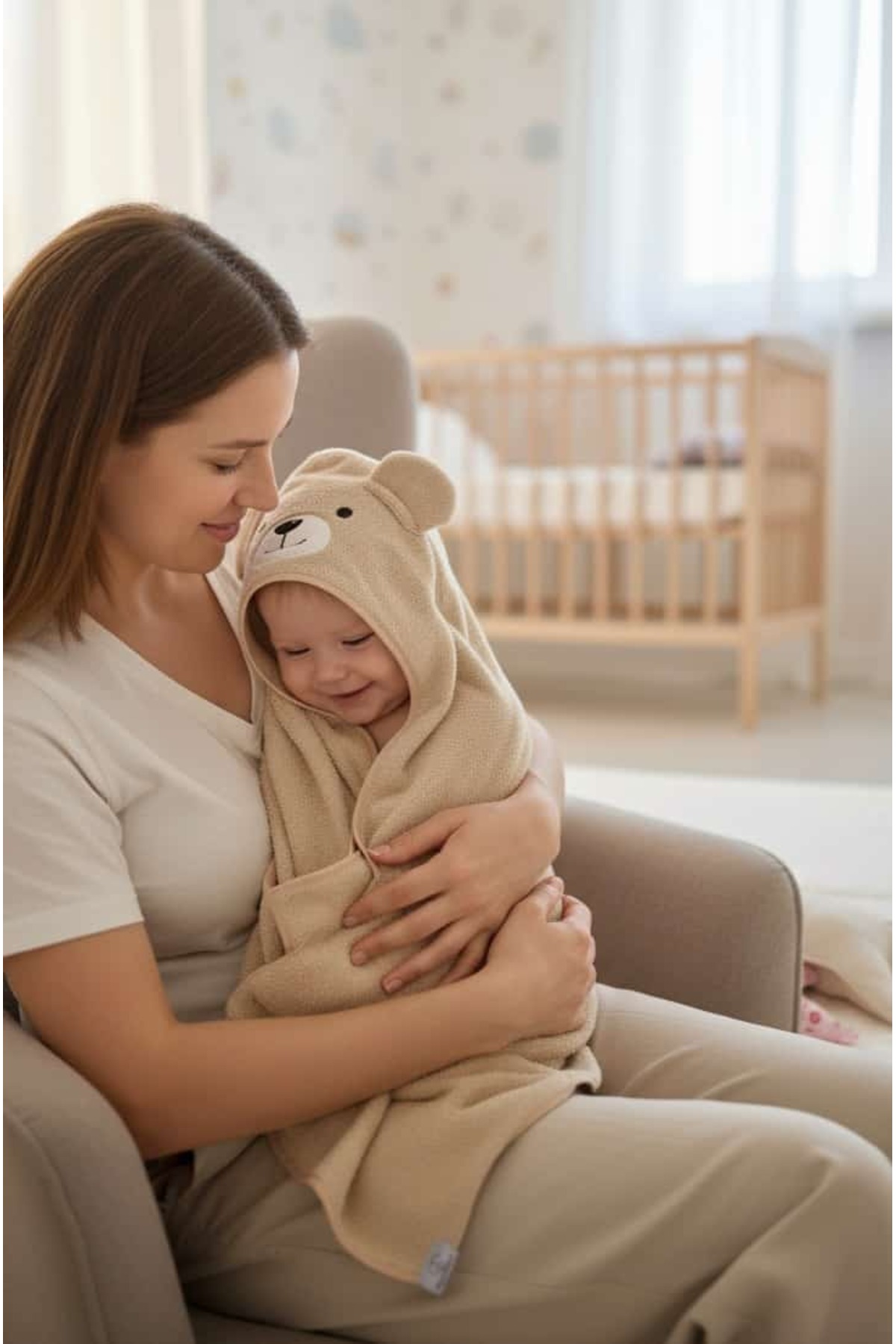 PAMUK HANIM Pamuklu Yumuşacık Kız-erkek Bebek/yenidoğan Banyo Havlu Kundak Kahverengi/ayıcık fotoğrafı 3 (önizleme)