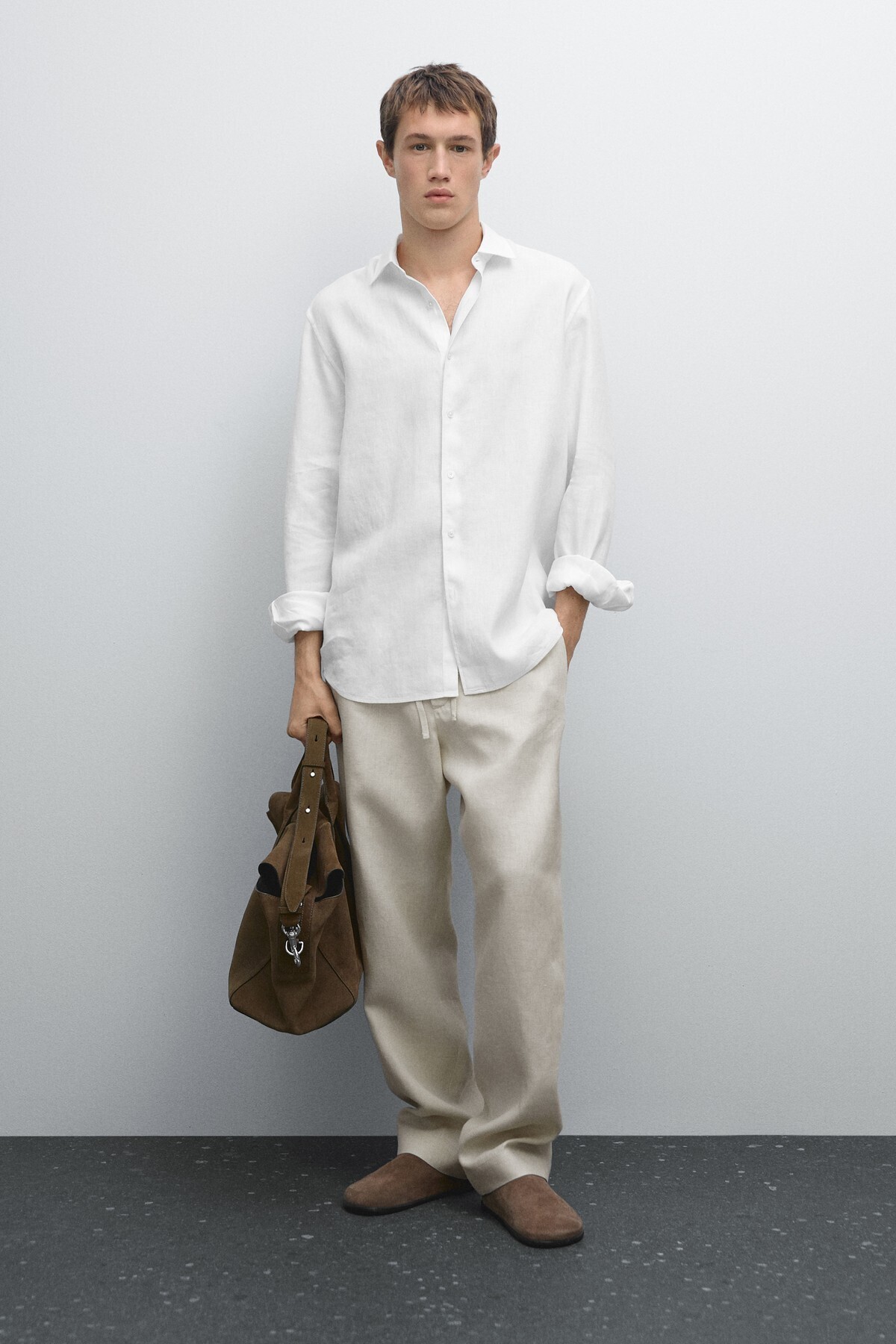 ماسیمو دوتی پیراهن ترکیبی کتانی اسلیم فیت