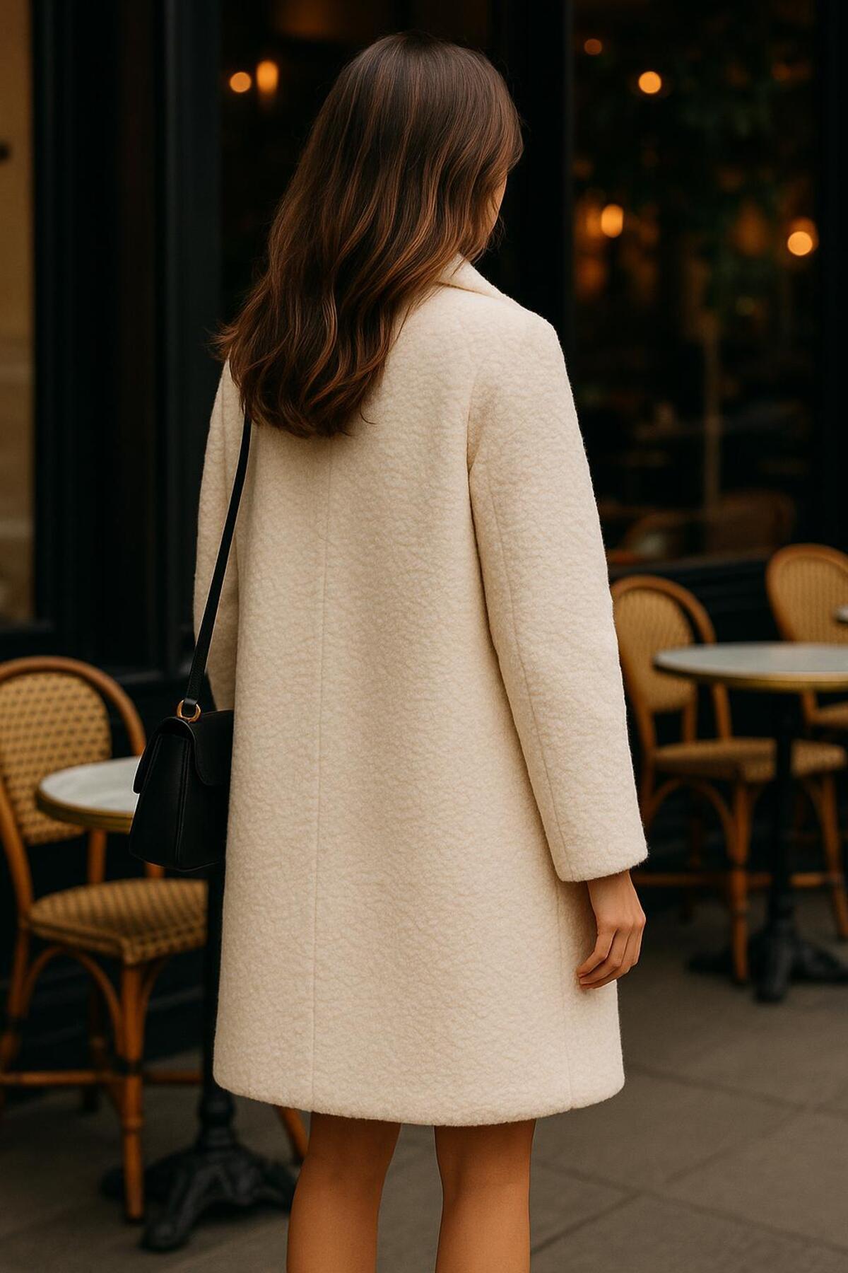 citycenterfashion  Kadın Tek Düğme Kapamalı Buklet Kaban cty-şim-245301 - Görsel 3