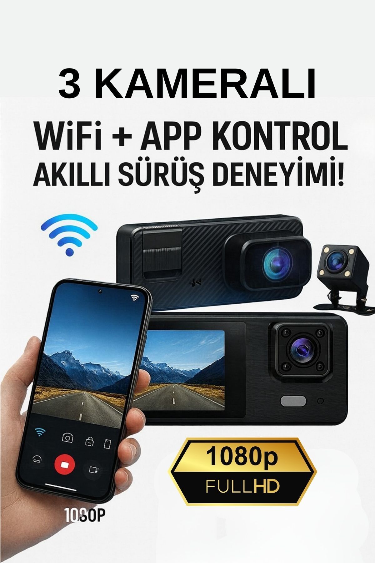 Zineets Wifi 1080p Araç içi 3 Kameralı Lcd Ekranlı Gece Görüşlü G-sensör Geri Görüş Kamera