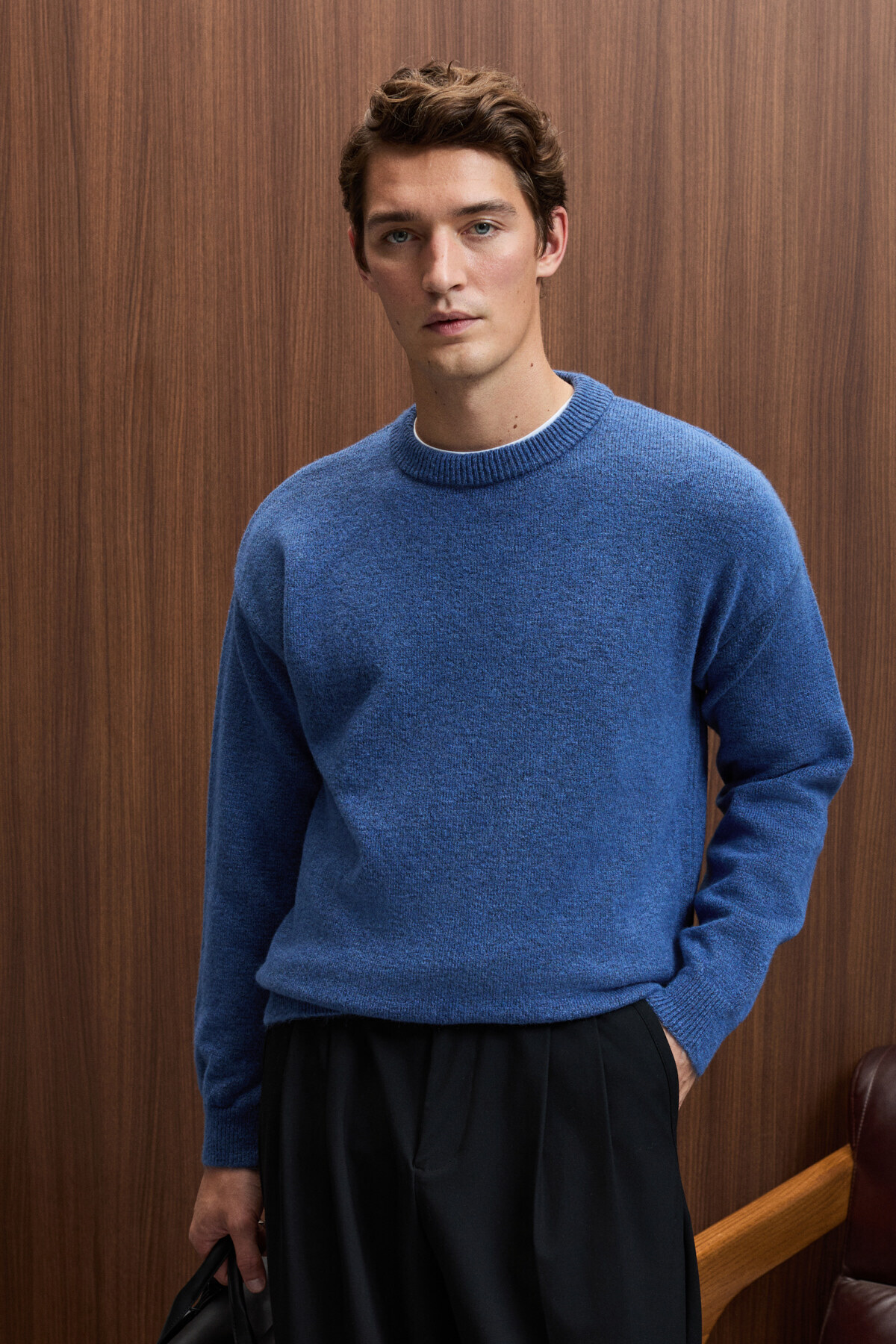 GRIMELANGE Tromso Erkek Relaxed Fit Bisiklet Yaka Sıcak Tutan Triko Indigo Kazak