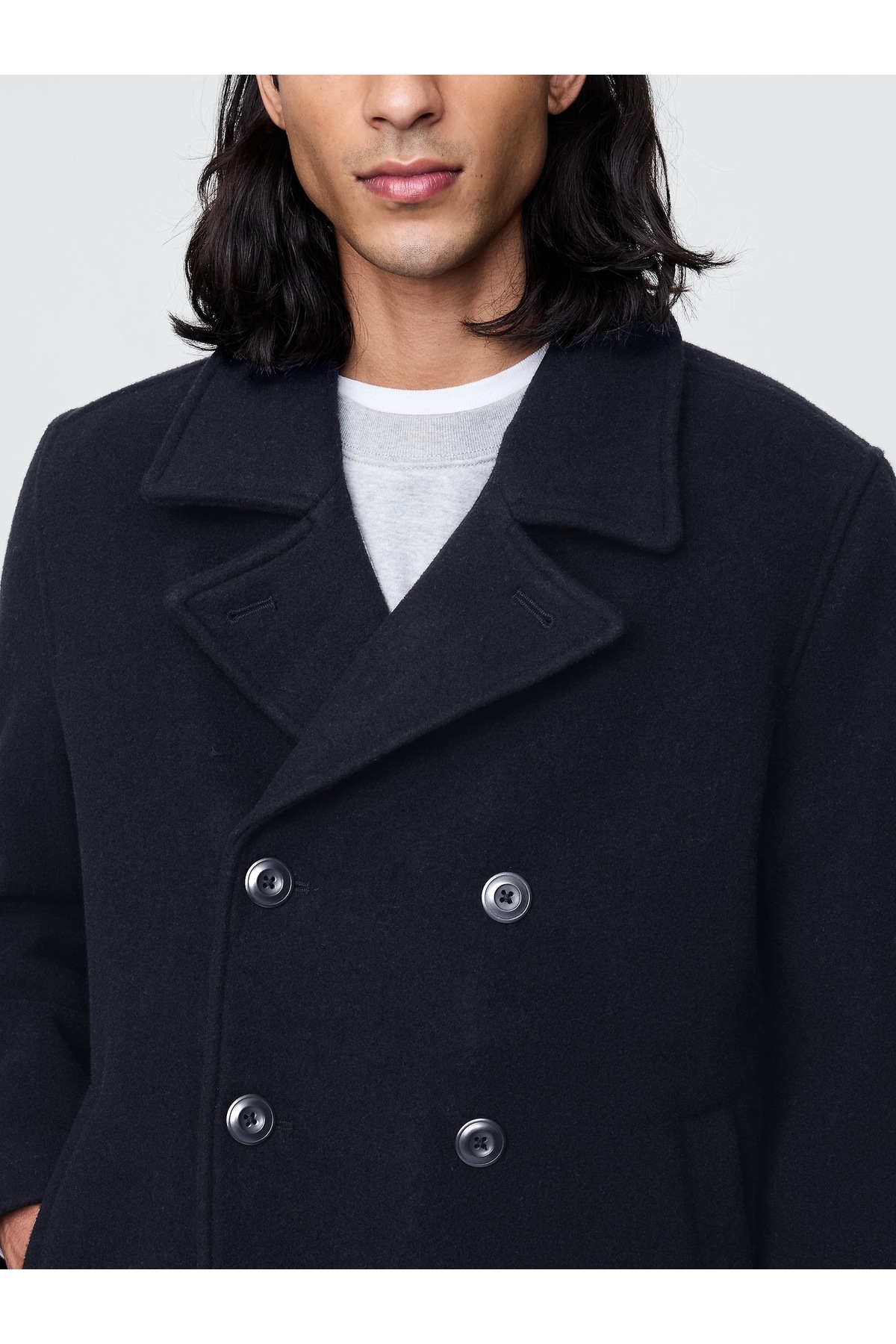 GAP  Erkek Lacivert Yün karışımlı peacoat - Görsel 3