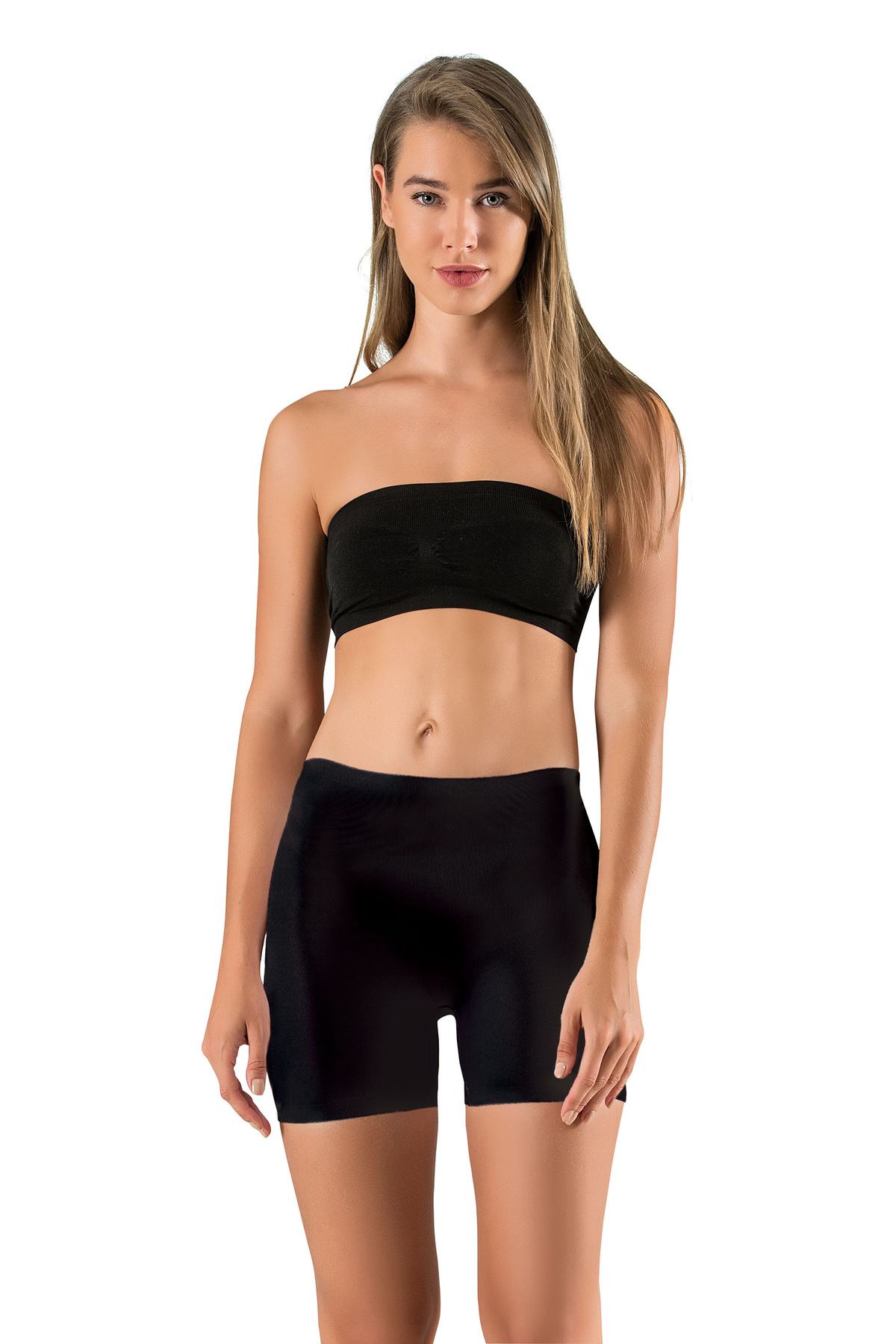 MODANTY Kadın Siyah Uzun Şort Boxer Toparlayıcı Anında 1 Beden Ince Görünüm Lazer Kesim Dikişsiz Iz Yapmaz