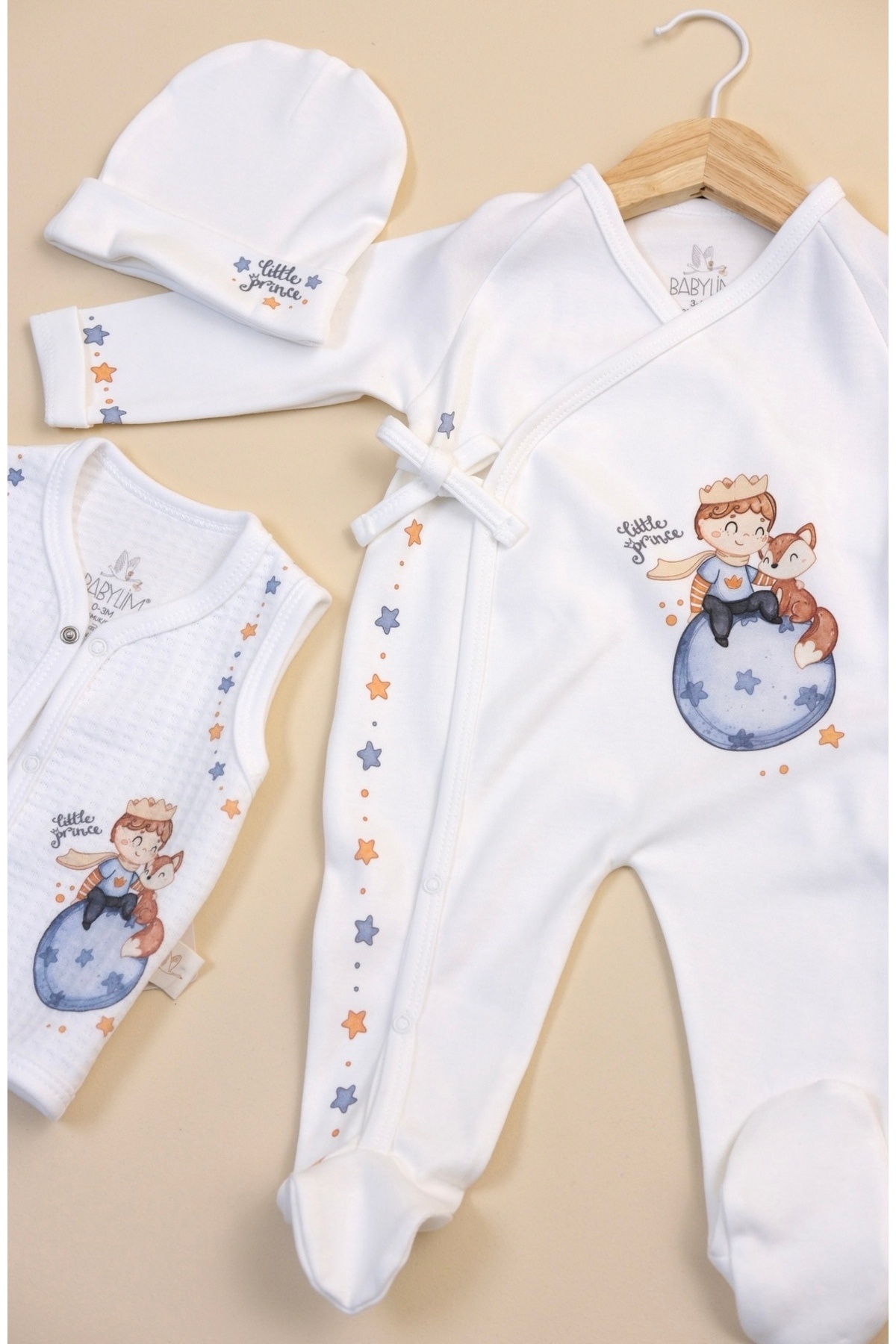 BABYLİM Küçük Prens Kruvaze Tulum Seti %100 Pamuk Erkek Bebek fotoğrafı 5 (önizleme)
