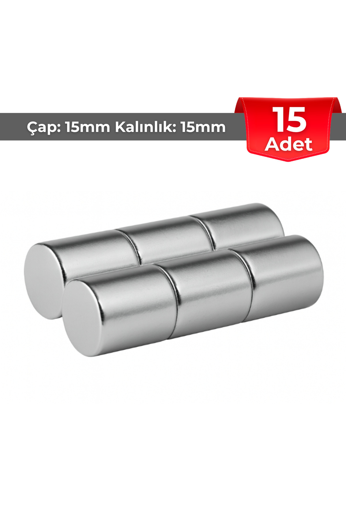 NeoHobi [1 Adet] Neodyum Mıknatıs Çap: 15mm Kalınlık: 15mm [D15x15] NdFeB Güçlü Mıknatıs – Yuvarlak [NM024]