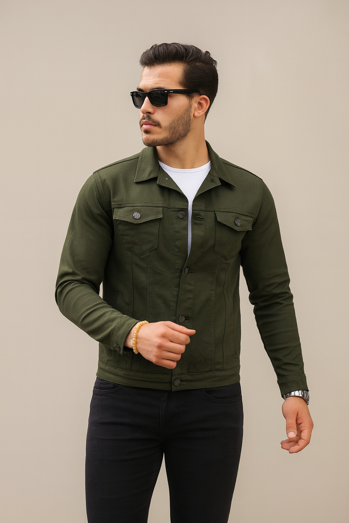 Pobudo  Haki Renk Erkek Kot Ceket - Görsel 2