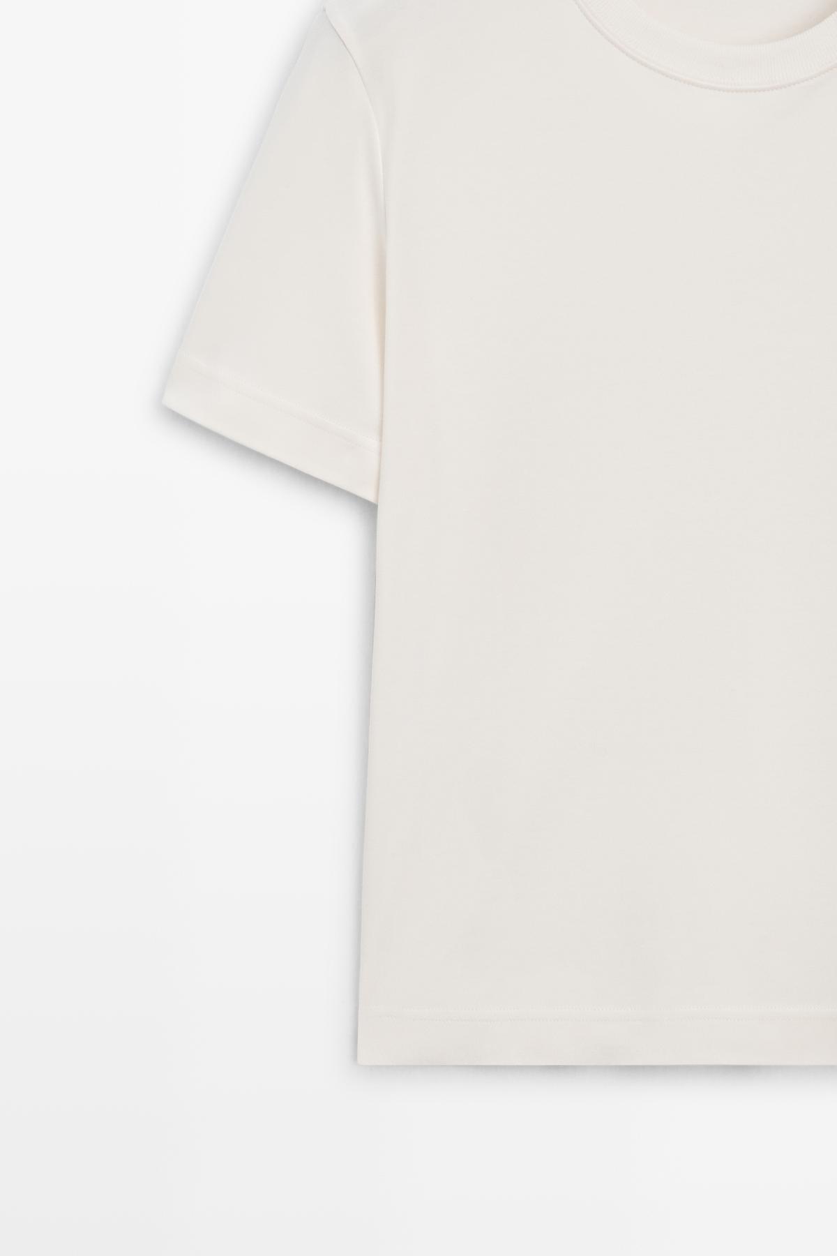 Massimo Dutti  %100 pamuklu interlok bisiklet yaka t-shirt - Görsel 7