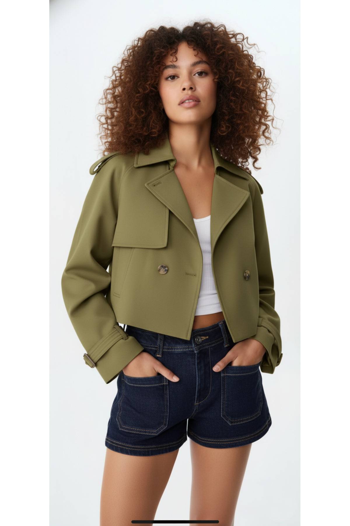 Ceylen Yeni Sezon Düğmeli Kısa Trençkot