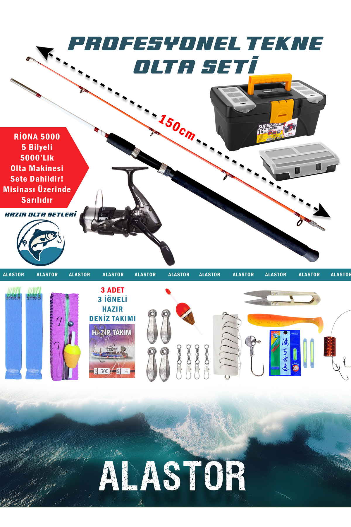 ALASTOR Tam Takım Profesyonel Tekne Olta Seti 150cm Deniz Olta Seti Hazır Olta Takımı