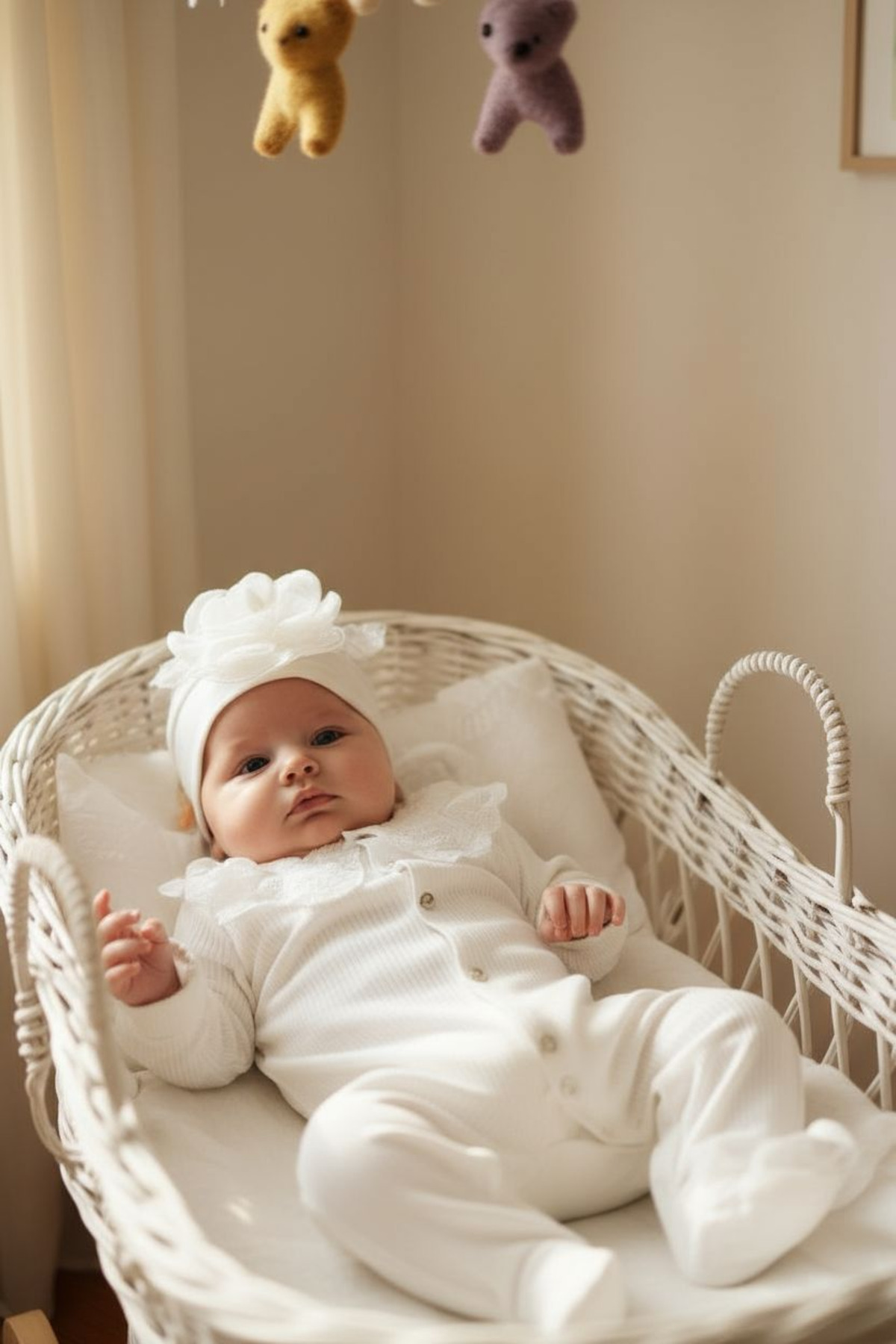 Şeker Tadında Tasarımlar Kız Bebek Beyaz Gül Detaylı Tulum Set fotoğrafı 6 (önizleme)