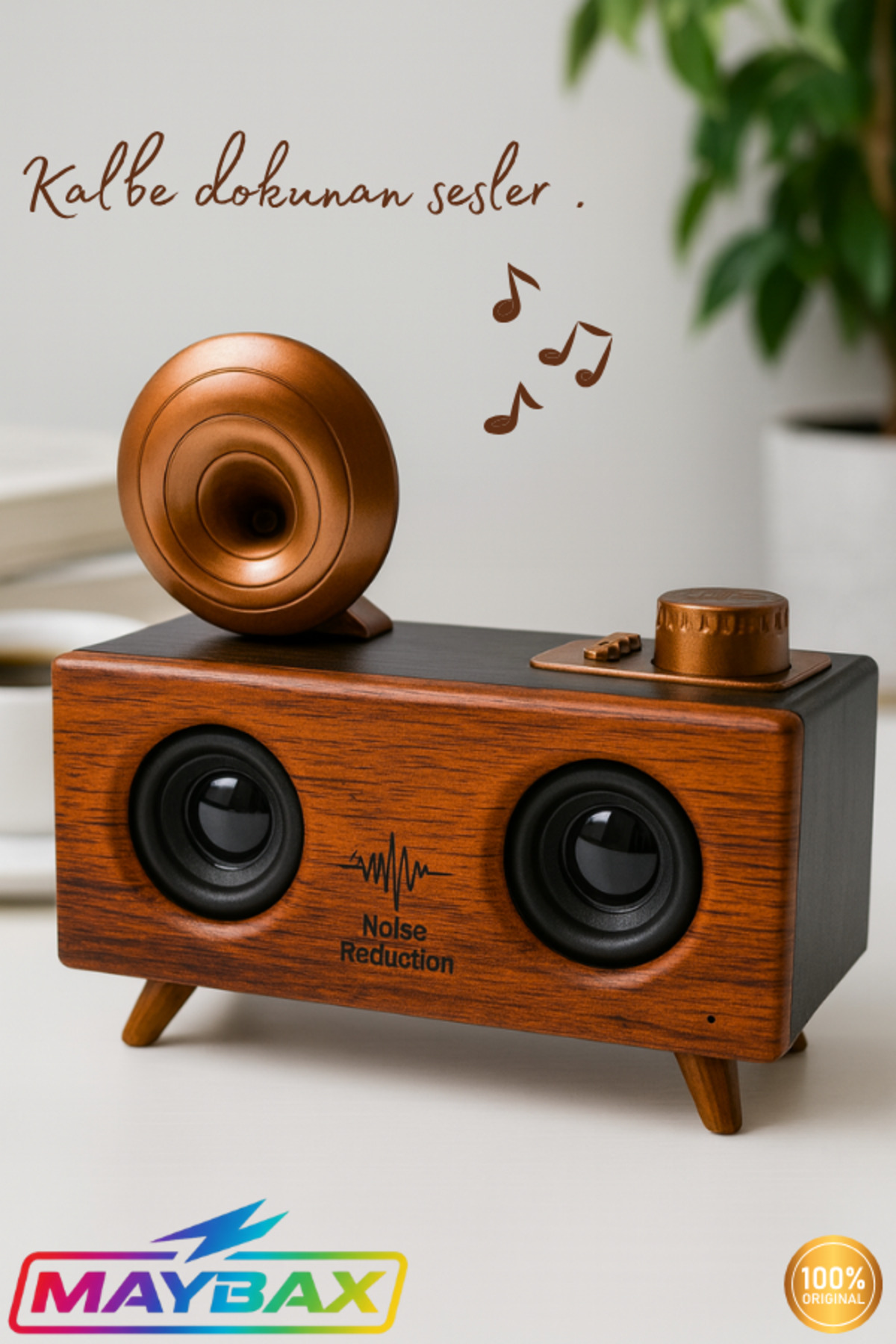 Maybax Gramafon Tasarımlı Radyolu Müzik Çalar 3d Yüksek Ses Kalitesi USB TF Kart Aux Bluetooth