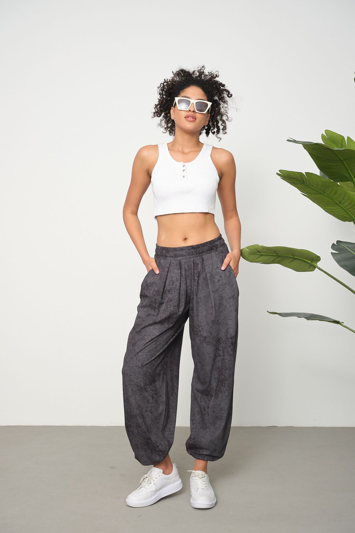 LİVE SPORT  Kadın Asit Yıkamalı Havuç Paça Cepli Cupra Şalvar - Görsel 3