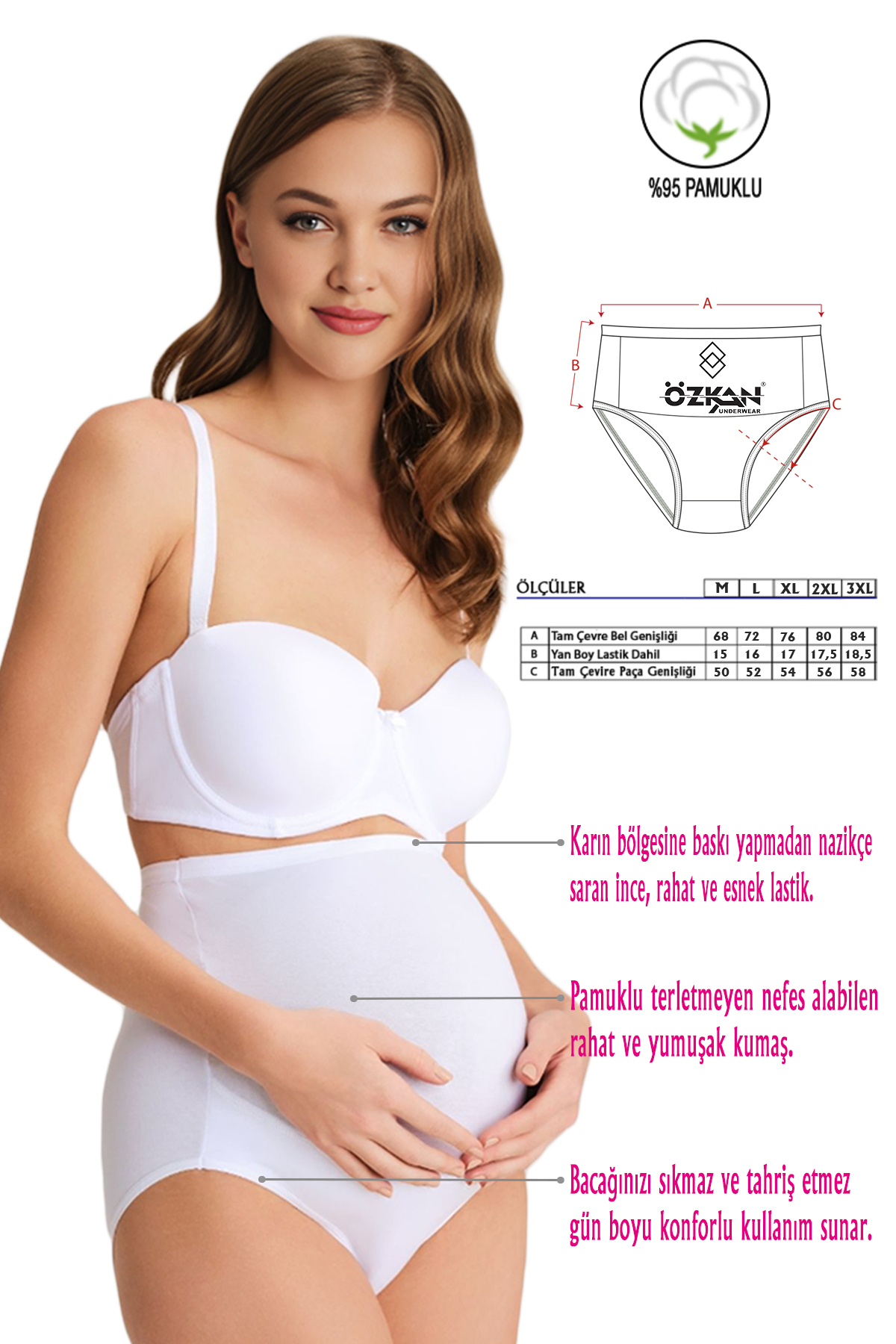 ÖZKAN underwear Özkan 23582 5'li Paket Kadın Pamuklu Likralı Süprem Hamile Lohusa Yüksek Bel Bato Külot fotoğrafı 2 (önizleme)