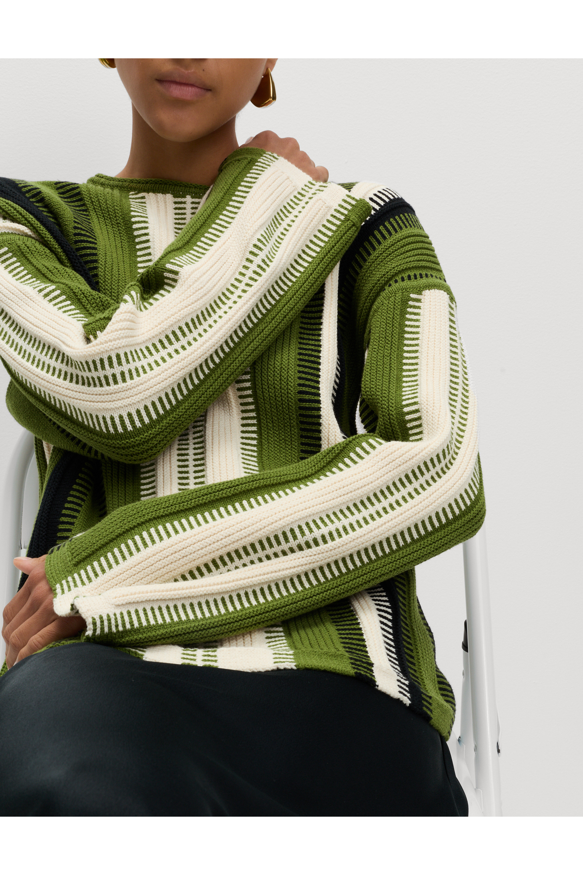 Marks & Spencer  Pamuk Karışımlı Çizgili Bisiklet Yaka Triko Kazak - Görsel 3