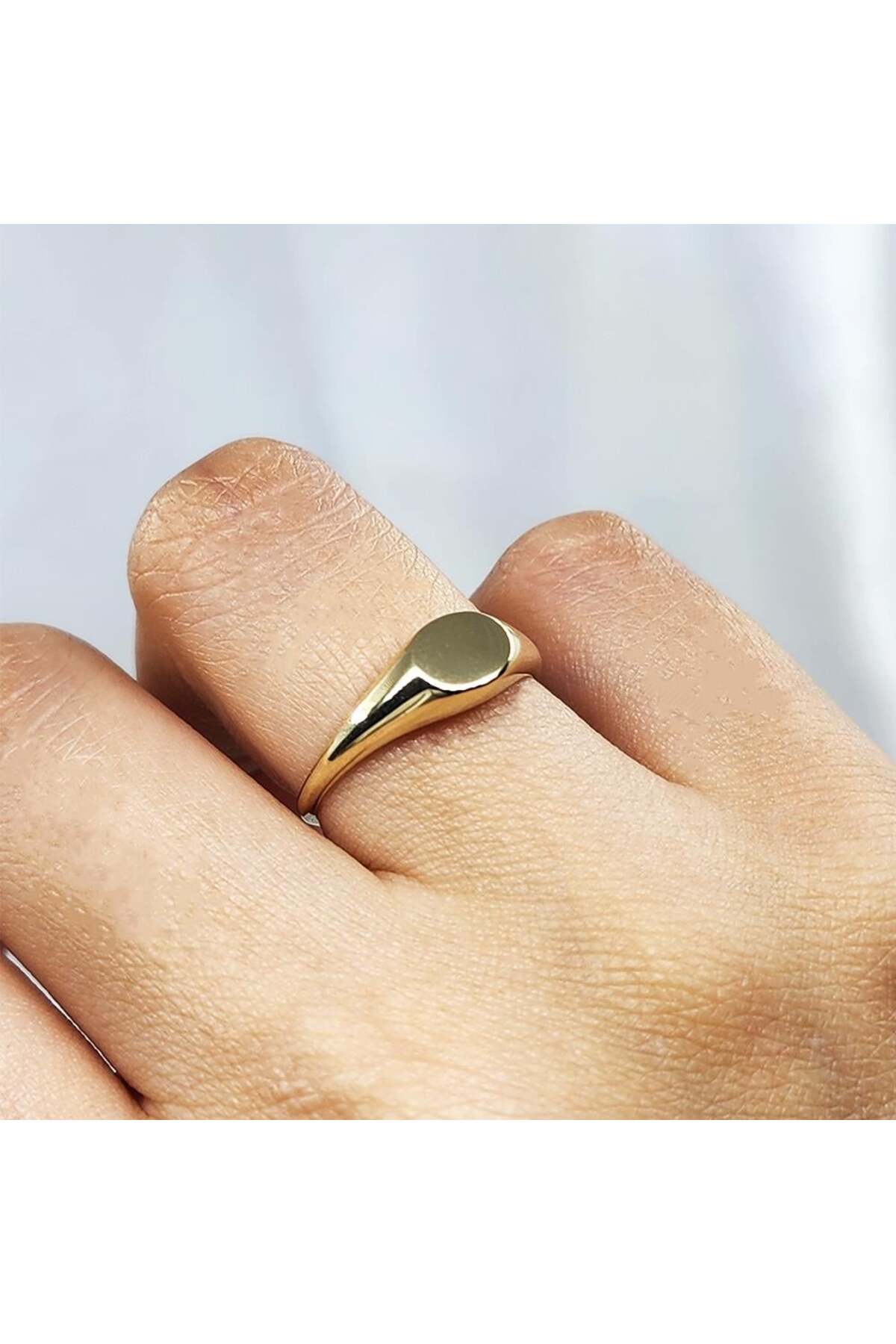 FasekGold Minimal Tasarım Oval Şövalye 925 Ayar Gümüş Yüzük