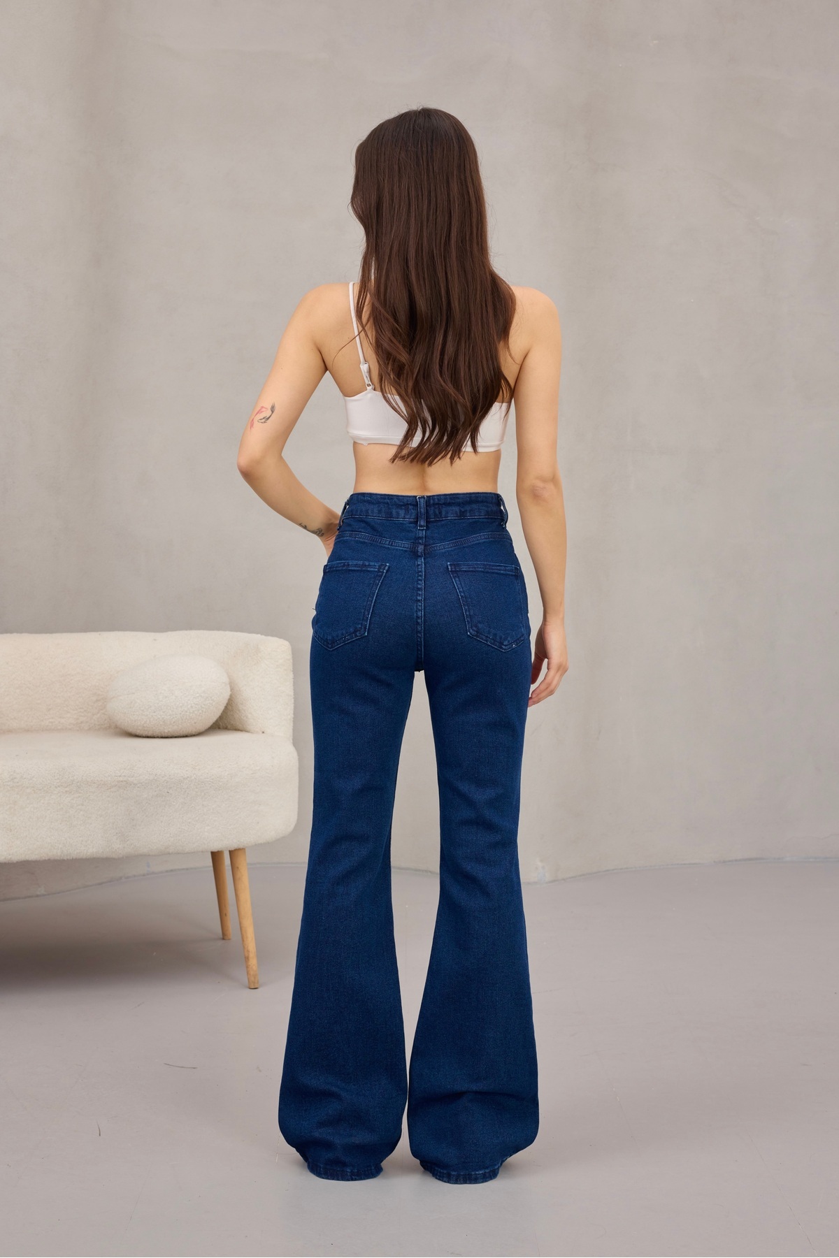 alanora  Kadın Yüksek Bel Likralı Ispanyol Paça Jeans - Görsel 4