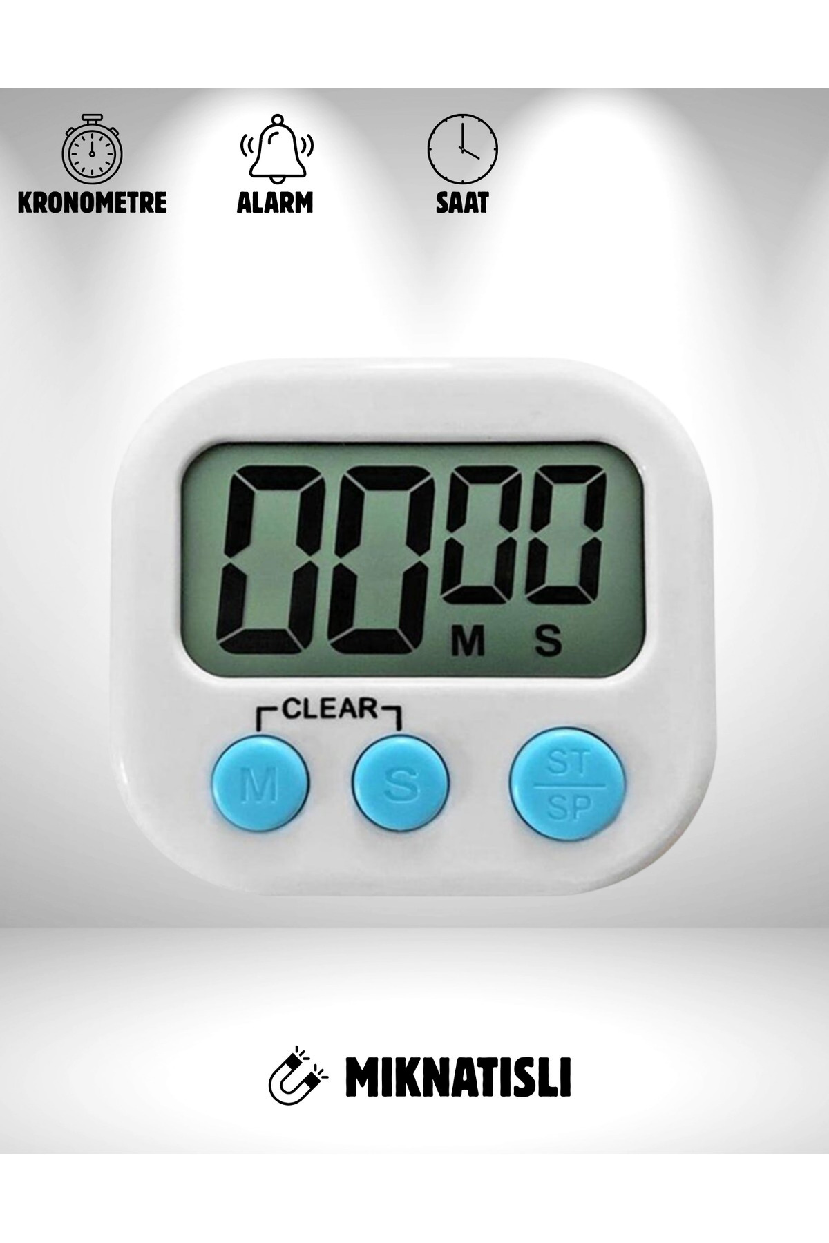 Folveit Beyaz Renk Dijital Ekranlı Alarmlı Kronometre Mıknatıslı Mutfak Zamanlayıcı