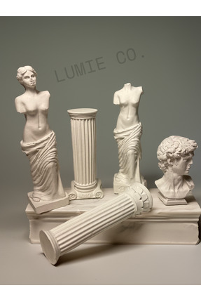 LumiCo Antik Heykel Seti - Antik Büst Ve Sütun Dekoratif Set – 5 Parçalı Beya...