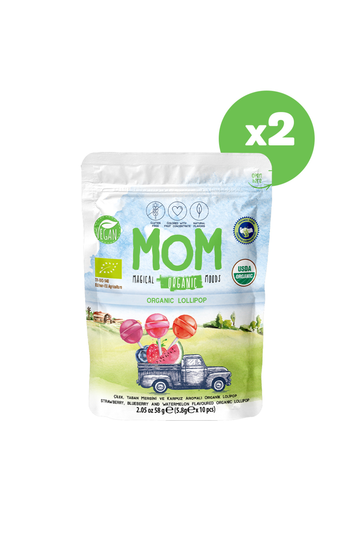 Genel Markalar Organik Lolipop (Çilek, Karpuz ve Yaban Mersini) - 2 Paket
