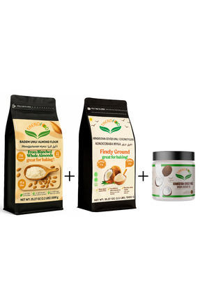 TREND FOOD Sağlıklı Paket | 1 Kg Badem Unu 1 Kg Hindistan Cevizi Unu 350 ml Y...
