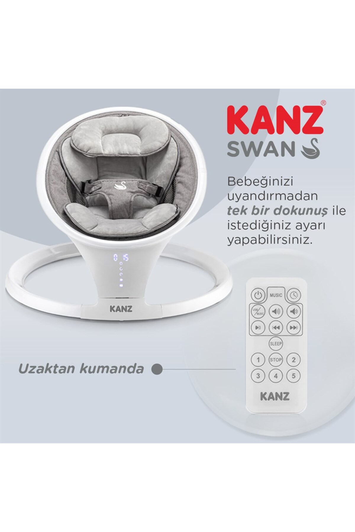 Kanz Swan Elektrikli&Kumandalı Ana Kucağı Gri fotoğrafı 5 (önizleme)