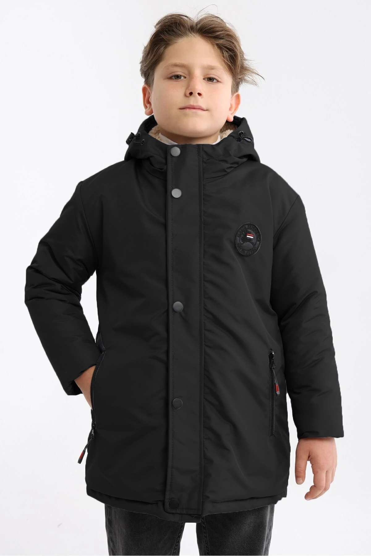 QAWWA Erkek Çocuk Kışlık Parka Mont Sıcak Tutan Dolgu İçi Kürklü Su İtici Rüzgar Geçirmez Kapüşonlu Parka fotoğrafı 4 (önizleme)