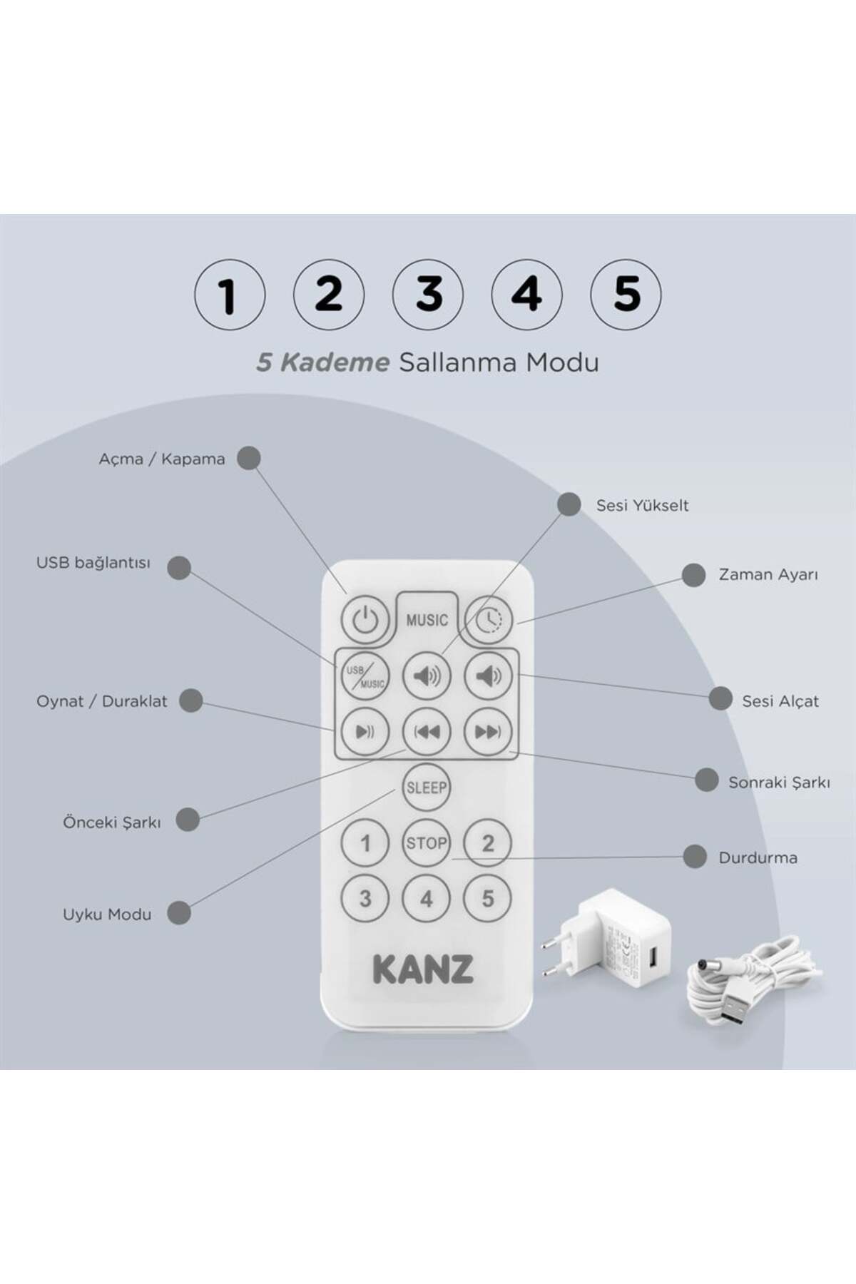 Kanz Swan Elektrikli&Kumandalı Ana Kucağı Gri fotoğrafı 7 (önizleme)