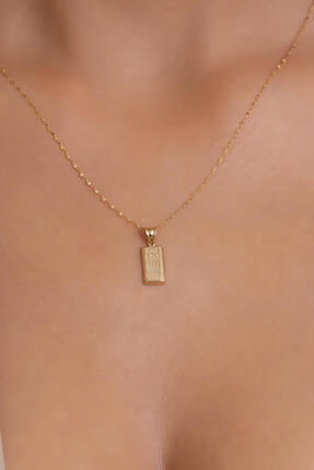 AMES GOLD KUYUMCULUK 14 Ayar Altın Külçe Tasarımlı Aynalı Kolye