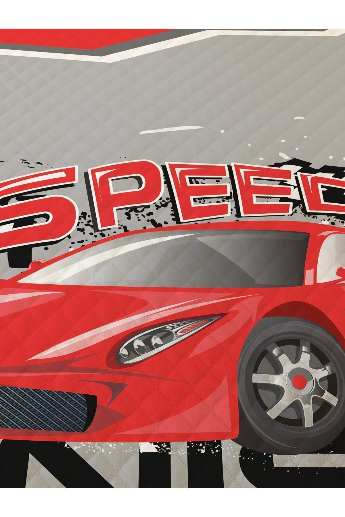 Evmila Kırmızı Araba Desenli Bebek Ve Çocuk Baskılı Tek Kişilik Pike Takımı 160x230 Gri fotoğrafı 4 (önizleme)