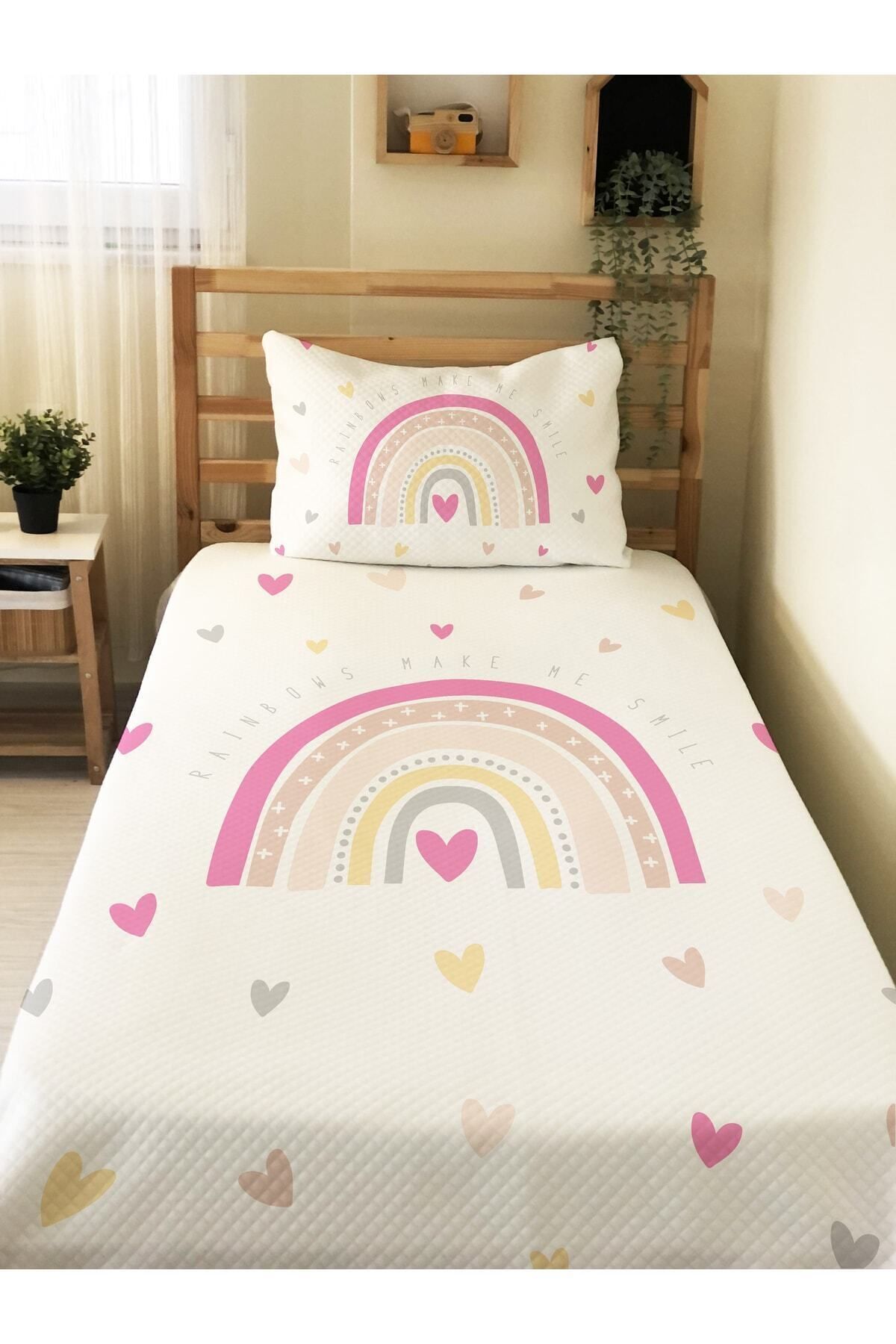 Evmila Gökkuşağı Desenli Bebek Ve Çocuk Baskılı Tek Kişilik Pike Takımı 160x230 Beyaz fotoğrafı 3 (önizleme)