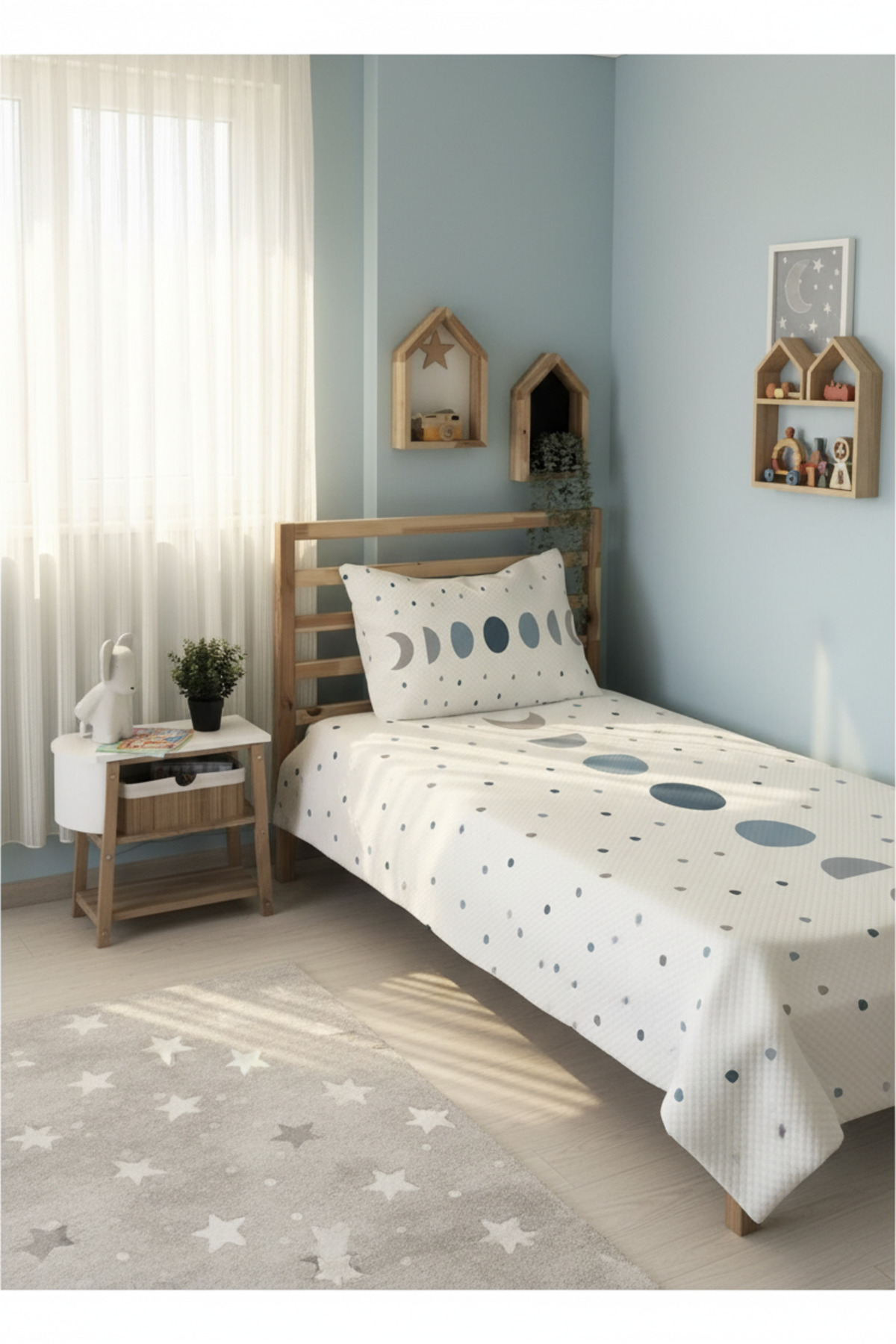 Evmila Geometrik Desenli Bebek Ve Çocuk Baskılı Tek Kişilik Pike Takımı 160x230 Beyaz fotoğrafı 2 (önizleme)