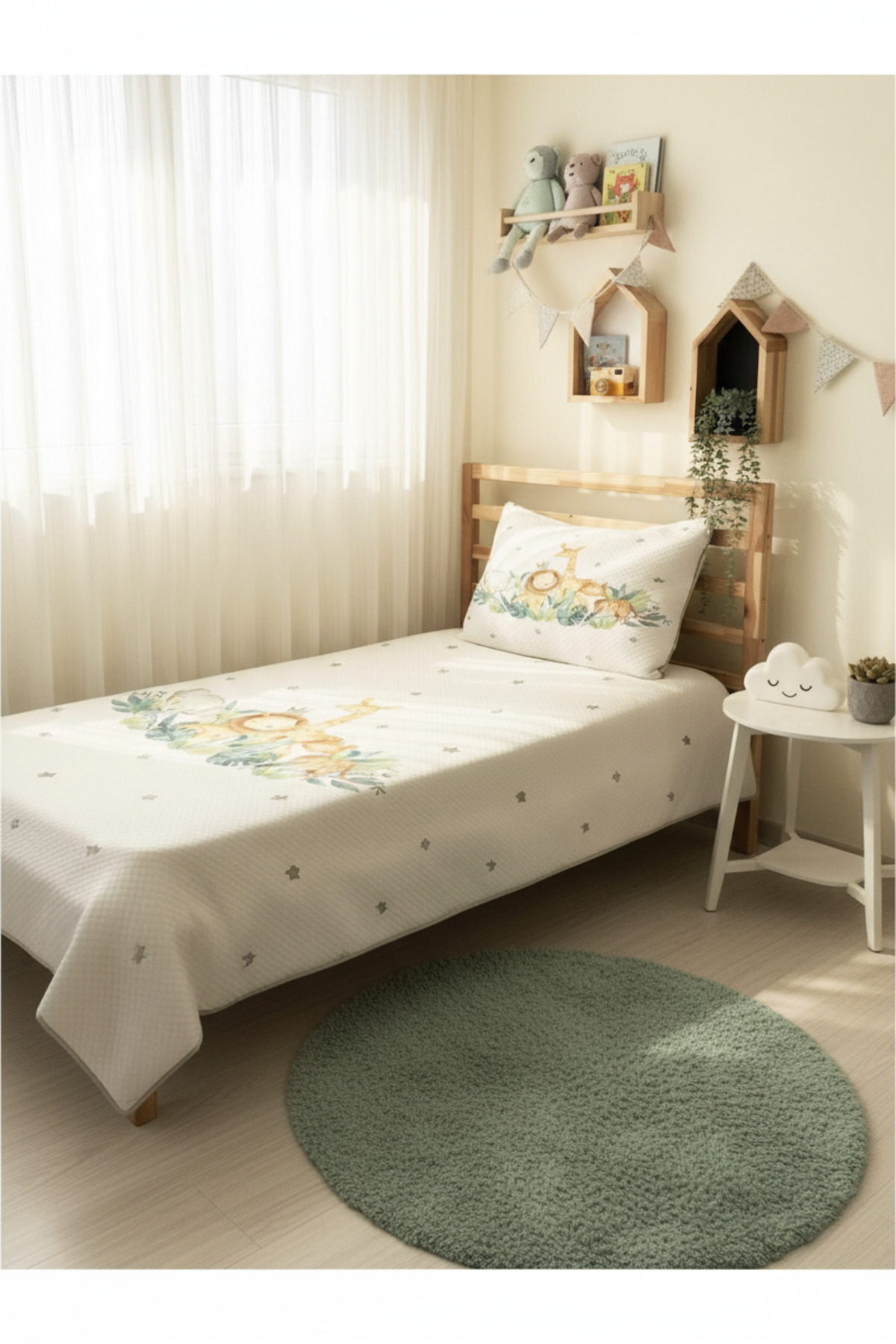 Evmila Hayvanlar Alemi Desenli Bebek Ve Çocuk Baskılı Tek Kişilik Pike Takımı 160x230 Beyaz fotoğrafı 4 (önizleme)