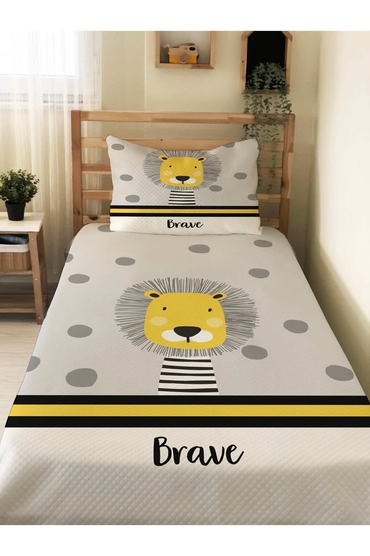 Evmila Aslan Desenli Bebek Ve Çocuk Baskılı Tek Kişilik Pike Takımı 160 X 220 Cm Gri fotoğrafı 3 (önizleme)