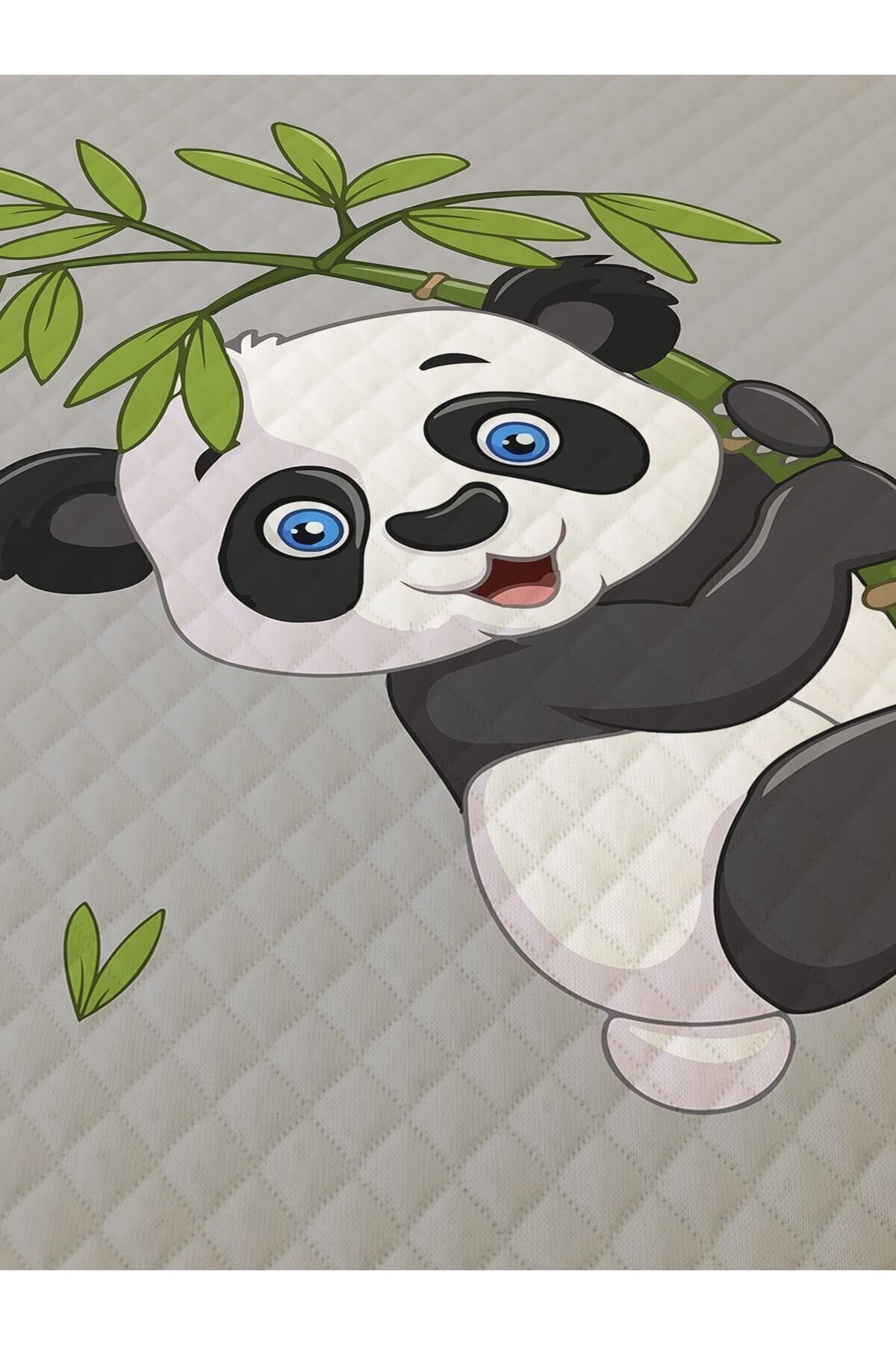 Evmila Panda Desenli Bebek Ve Çocuk Baskılı Tek Kişilik Pike Takımı 160 X 220 Cm Gri fotoğrafı 4 (önizleme)